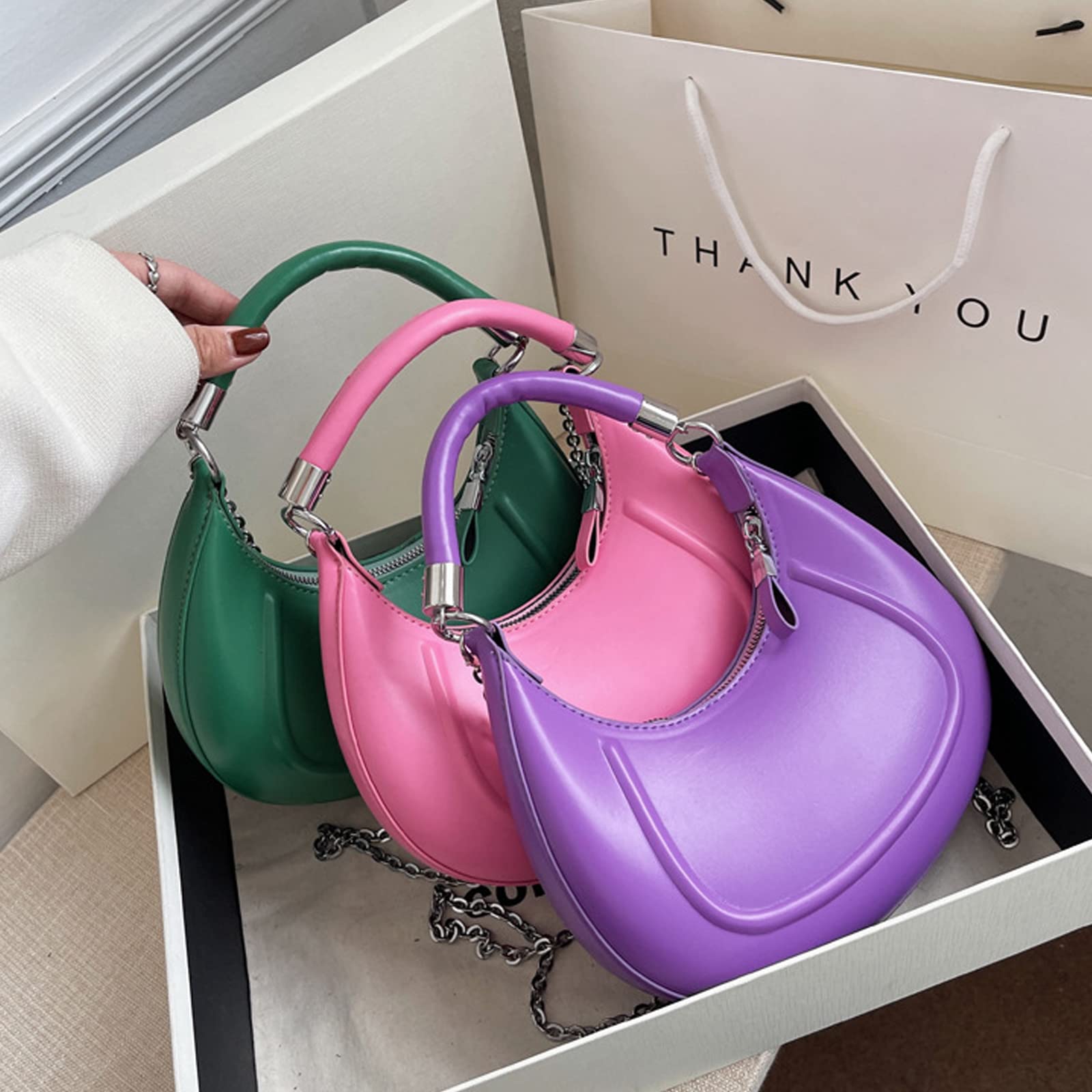 Stylish Crescent Moon PU Handbag for Women - Crossbody & Tote Bag with Adjustable Chain Strap & Secure Zipper Closure | Perfect for Date Night, Office Work & Evening Events
