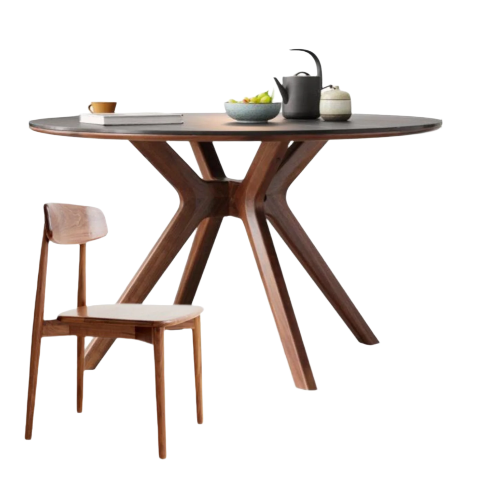 Premium Black Walnut Solid Wood Round Dining Table with Lazy Susan Turntable - Perfect for Family Gatherings & Dinner Parties