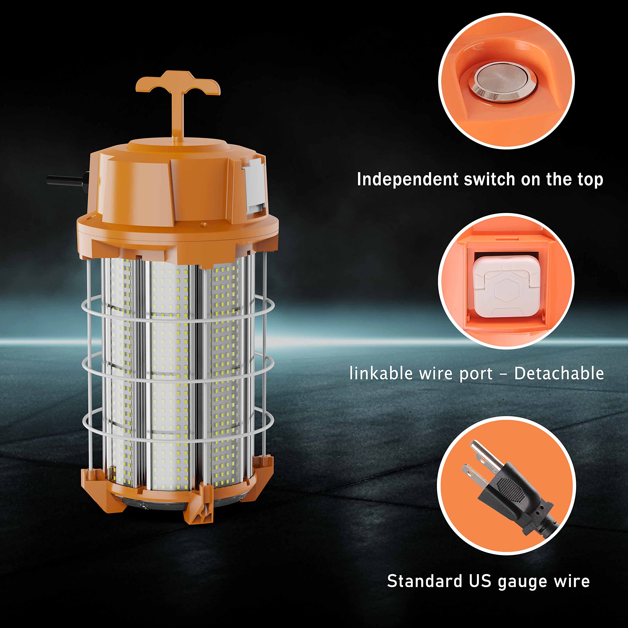 250W LED Temporary Work Light - 37,500 Lumens Super Bright Construction Lighting | 5000K Daylight Portable Job Site Light with On/Off Switch | Durable for Indoor & Outdoor Use in Warehouses, Garages, Construction Sites, and Emergency Lighting