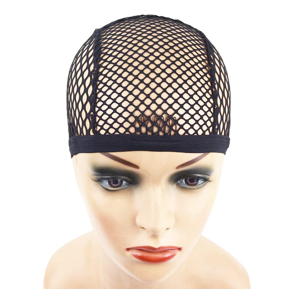 YANTAISIYU 2 Pack Black Stretchable Mesh Wig Caps with 4 Hair Clips - Breathable Crochet Braided Wig Liner for Wig Making & Hair Styling - Perfect for Cosplay, Daily Wear & Protective Hairstyles