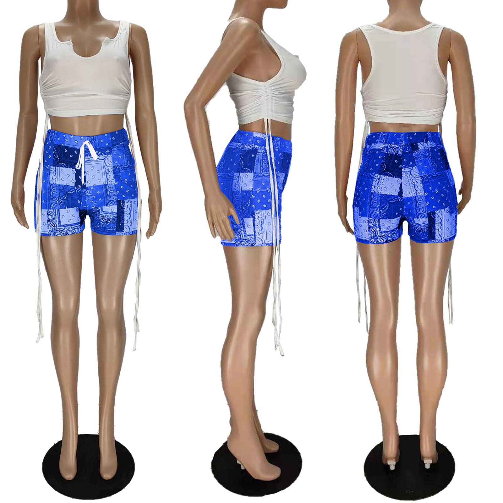 Acelyn Women's Sexy 2-Piece Short Sets - Summer Crop Tank Top & Patchwork Shorts Outfit | Casual Beach Wear, Vacation Outfits, Street Fashion