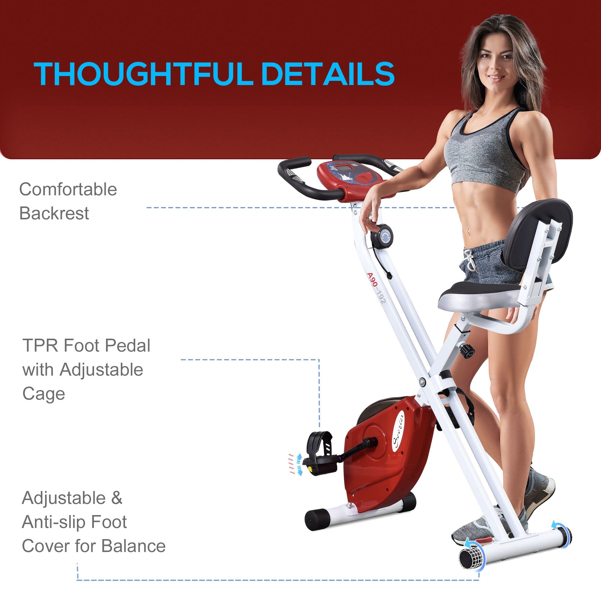 Soozier Foldable Exercise Bike - 8-Level Magnetic Resistance Indoor Cycling Bike with LCD Monitor for Home Cardio Workouts | Perfect for Small Spaces & Apartment Fitness