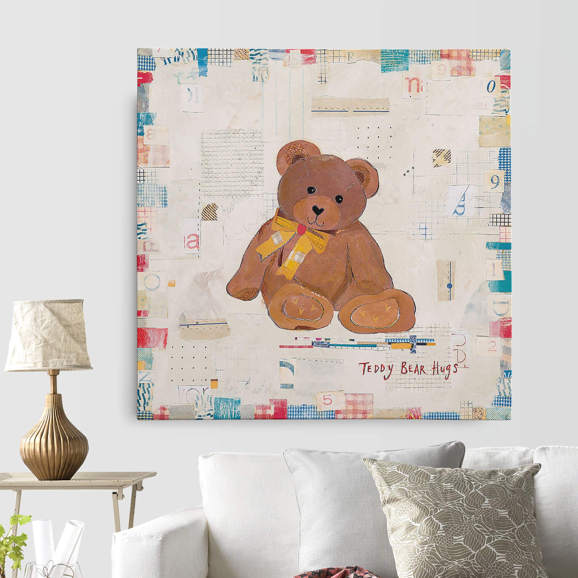 Renditions Gallery Teddy Bear Hugs Animal Wall Art Decor - 32x32 Inches, Nursery, Kids Room, Playroom Decor - Perfect for Baby Shower Gifts & Children's Bedroom Wall Decor