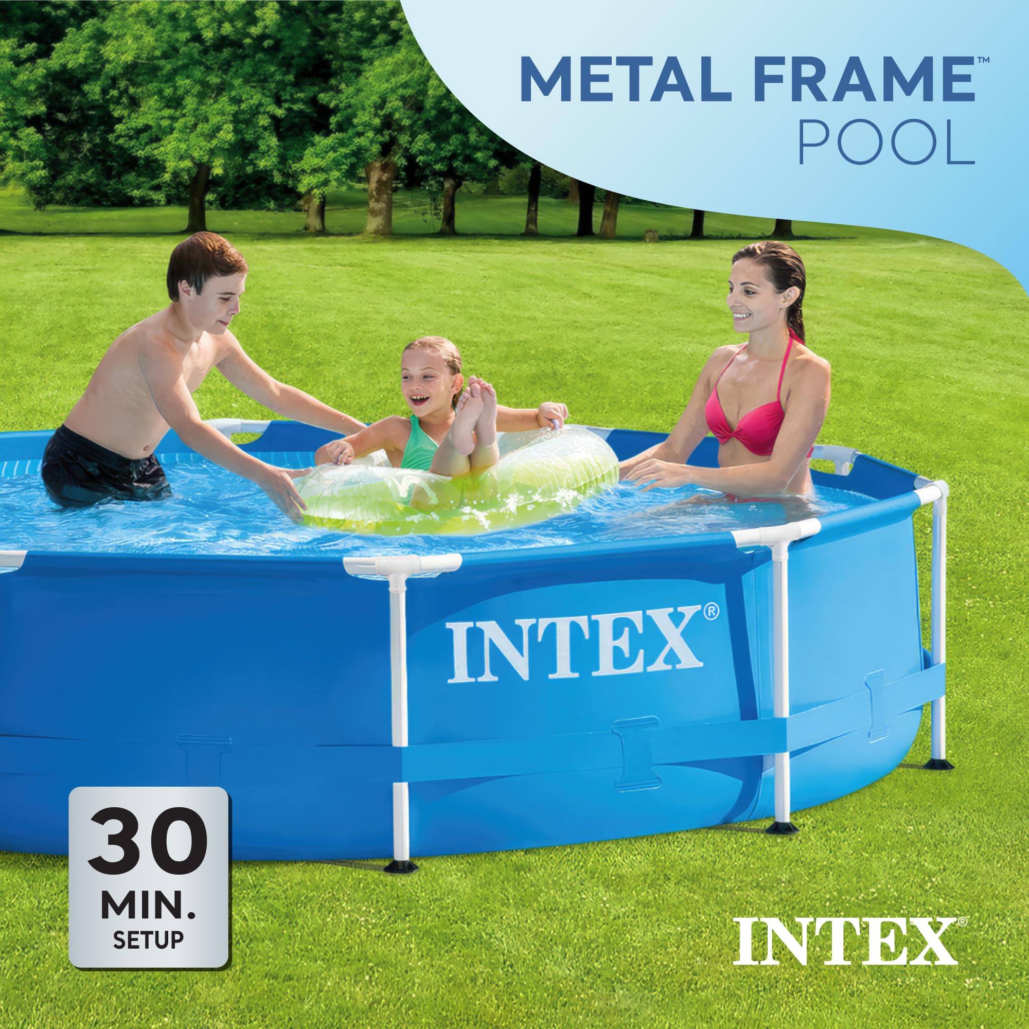 Intex 28200EH 10ft x 30in 4-Person Metal Frame Above Ground Round Swimming Pool - Easy Setup, No Pump Included | Perfect for Backyard, Family Fun & Summer Relaxation