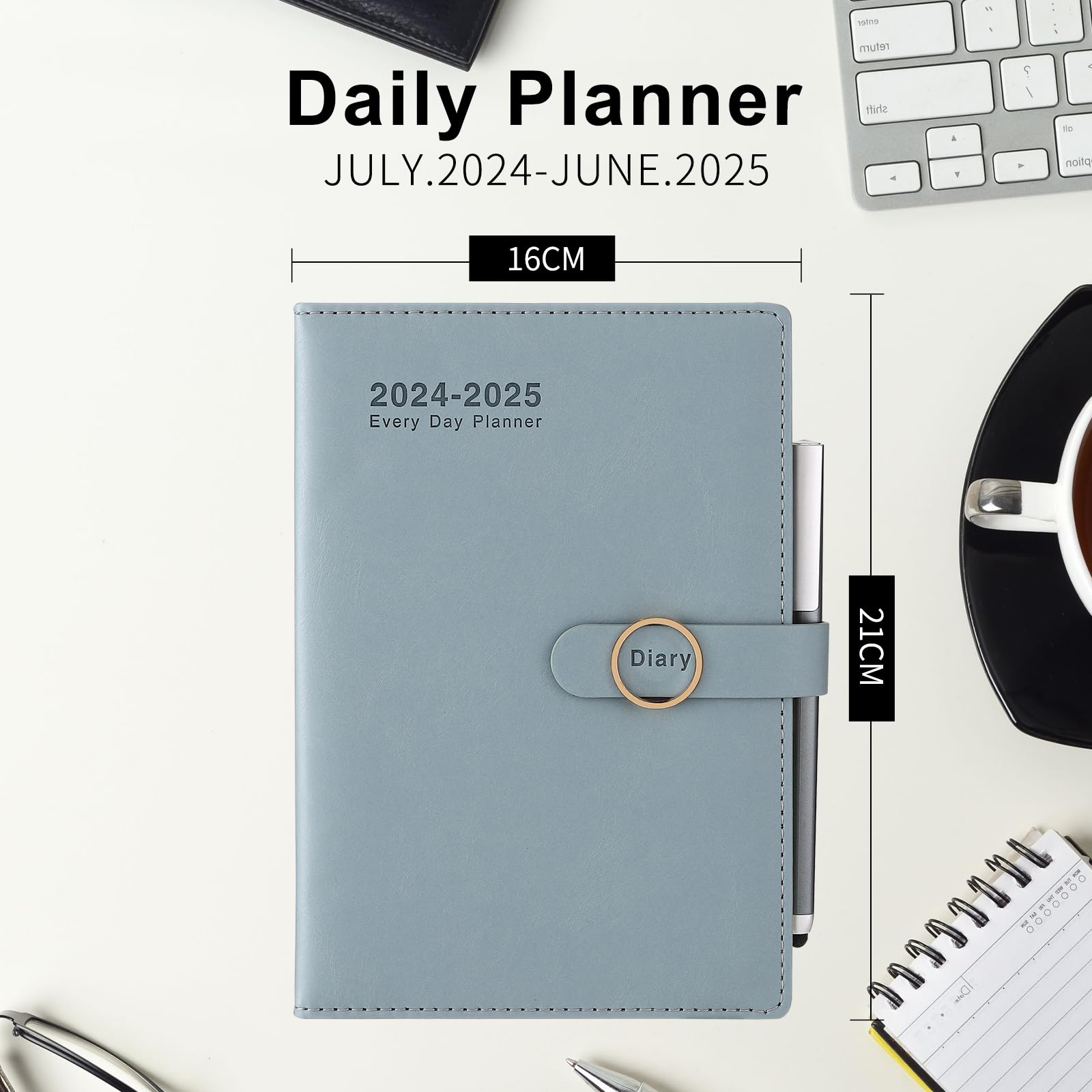 2024-2025 Daily Planner with Hourly Schedule - July 2024 to June 2025 Academic Year Diary, Colorful Monthly Tabs, Includes Pen, Stickers & Bookmarks - Sky Blue | Perfect for Students, Professionals & Productivity Tracking