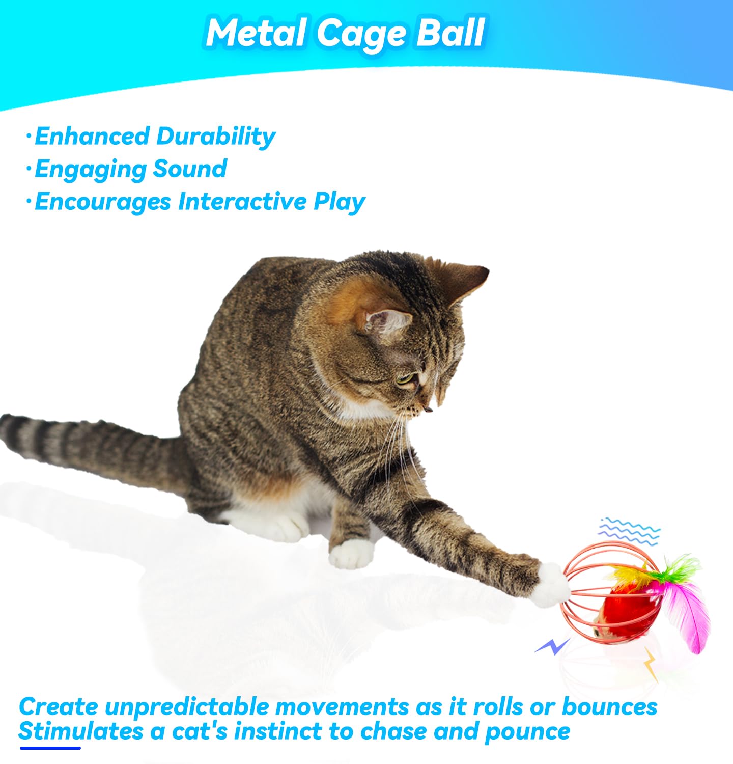6 Pack Interactive Cat Toys with Metal Cage Balls, Mice & Bells - Fun Exercise Toys for Indoor Cats & Kittens - Promotes Physical Activity & Playtime (Perfect for Playtime, Training & Bonding with Your Feline Friend)