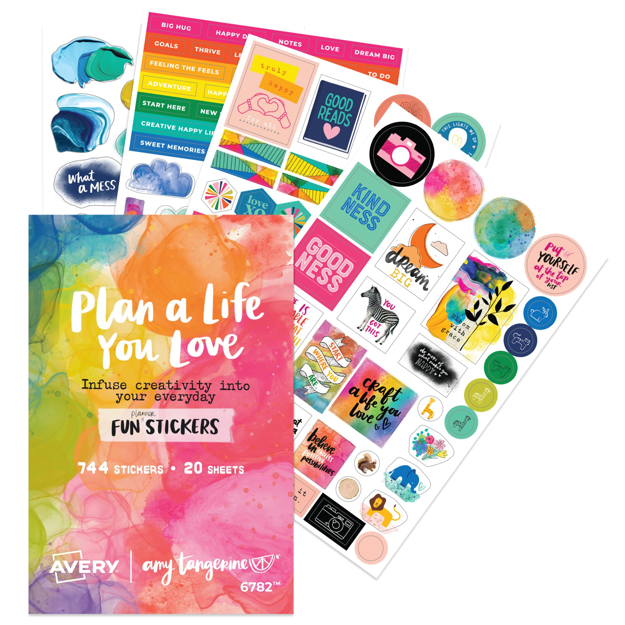 Avery + Amy Tangerine Designer Collection Planner Stickers - 744 Stickers in 20 Sheets for Weekly, Monthly & Daily Planning - Perfect for Bullet Journals, Calendars & Planners (6782) - Ideal for Office, School & Home Organization