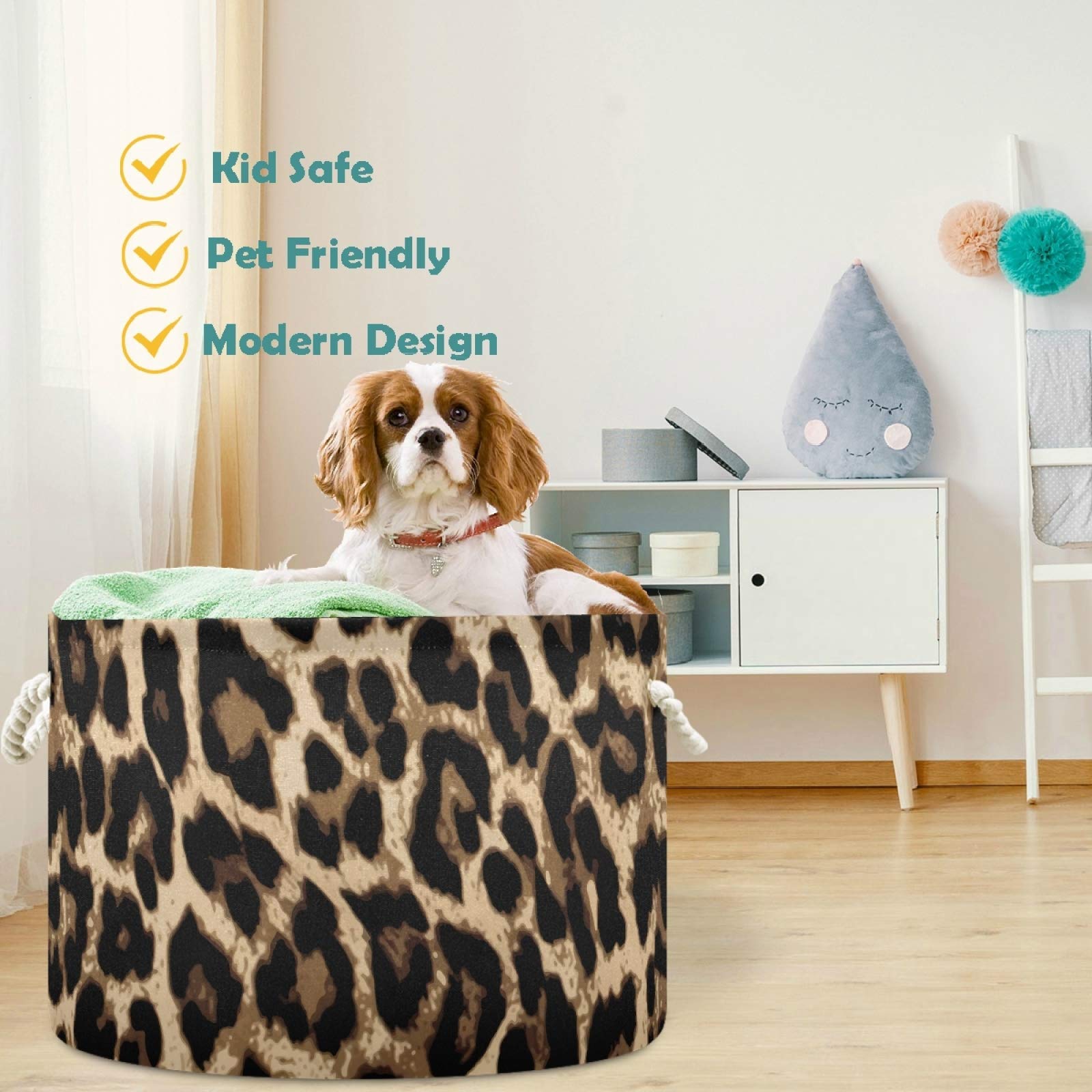 Visesunny Cool Leopard Print Collapsible Fabric Laundry Basket - Multi-Purpose Storage Bin for Clothes, Toys & Organizing - Perfect for Bathroom, Bedroom, Nursery, Closet & Office Organization