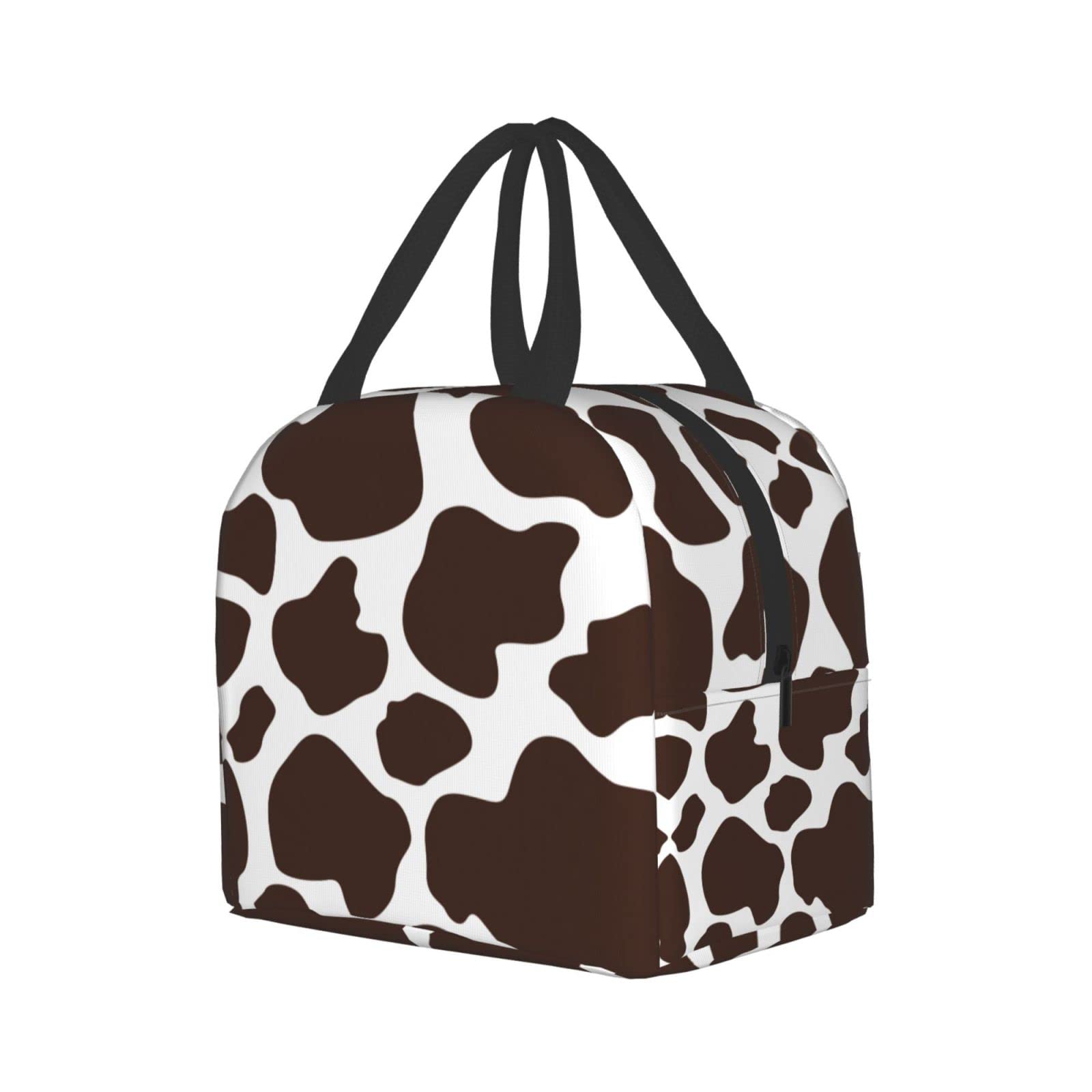 Insulated Cow Print Brown Lunch Bag - Reusable & Portable Meal Container for Men & Women - Perfect for Work, Travel, Picnic & Outdoor Activities