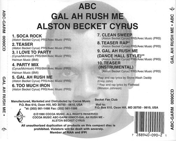 Alston Beckett Cyrus - Gal Ah Rush Me (CD, Album) | New or Mint Condition | Perfect for Music Collectors & Vinyl Enthusiasts | Great Gift for Jazz Lovers & Audiophiles