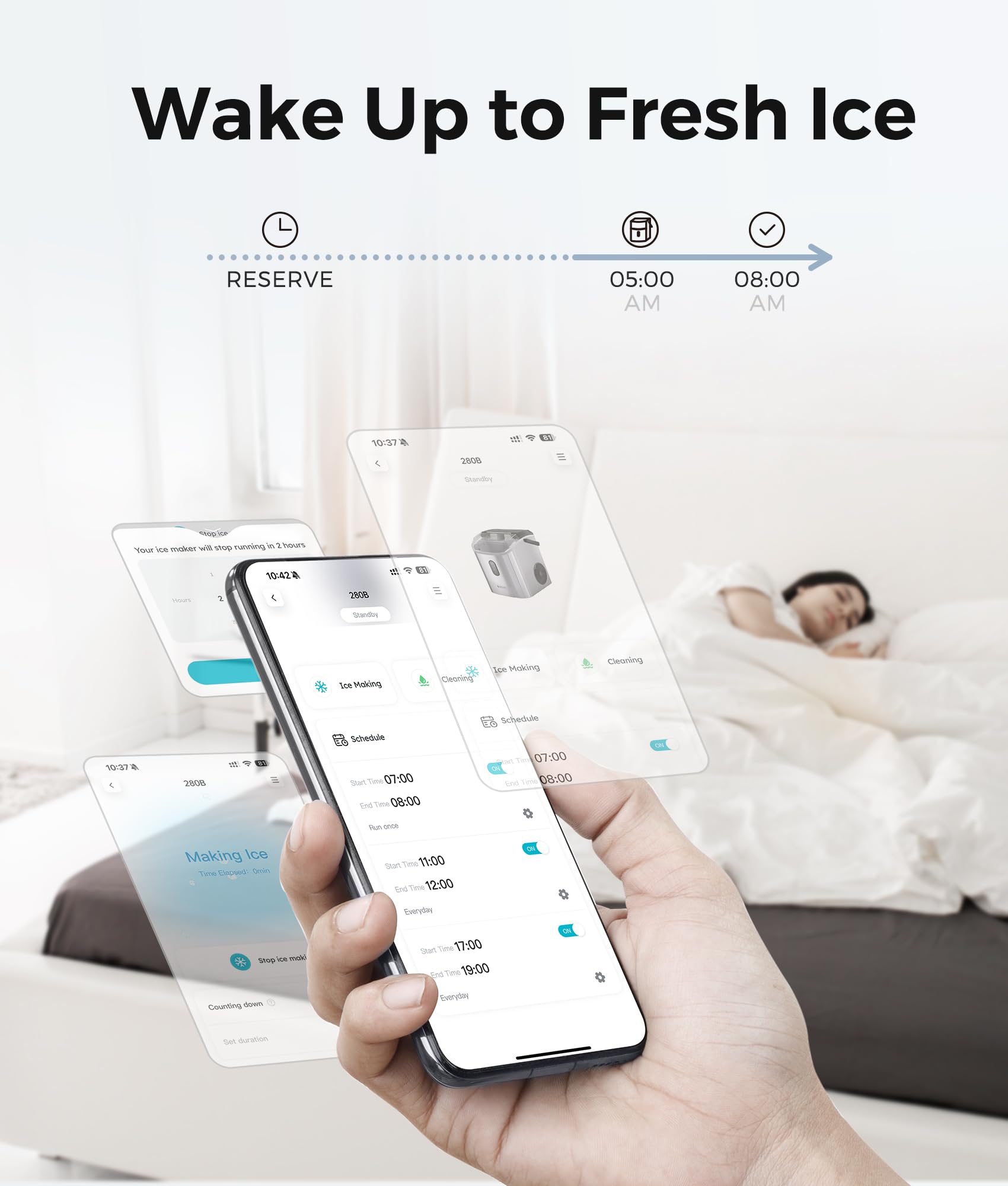 Ecozy Smart Nugget Ice Maker Countertop - Portable Pebble Ice Machine with Voice Control & WiFi App, 33lbs/24H Soft Chewable Ice, Self-Cleaning Pellet Ice Maker, Stainless Steel - Perfect for Kitchen, Home Bar, Office, and Party Use