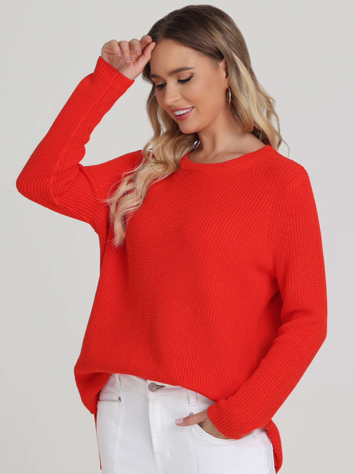 Emma Women's Crewneck Shaker Stitch Cotton Sweater - Soft Casual Pullover for Fall & Winter, Perfect for Office, Dates and Weekend Outings