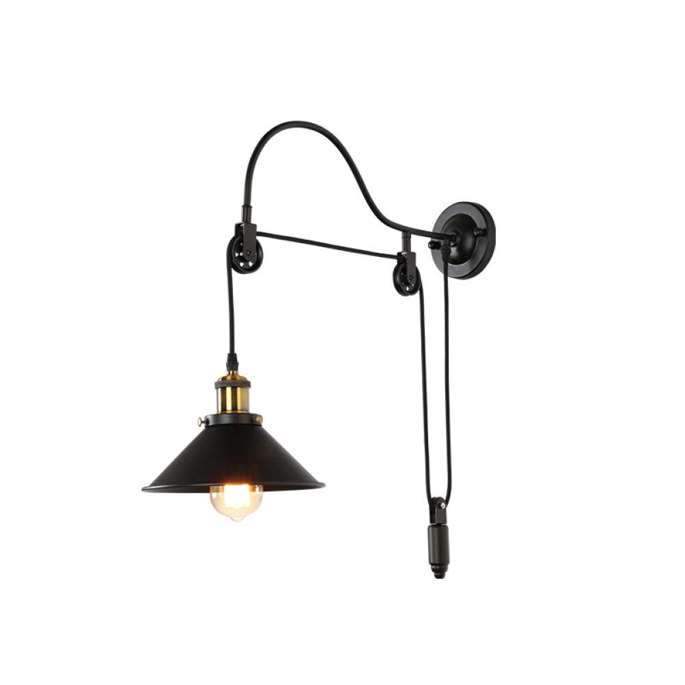 Vintage Industrial Wall Sconce Lights - Retro Pulley Black Wall Lamp with E27 Bulb Socket for Bedside, Living Room, Restaurant & Bedroom | Perfect for Ambient Lighting in Home Decor and Commercial Spaces