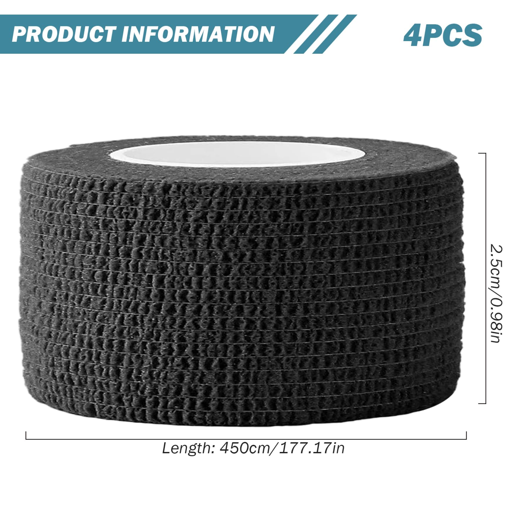 4 PCS Self-Adhesive Bandage Wrap - Breathable Non-Woven Wrist Tape & Vet Wrap for Sports Injuries, Ankle Sprains & Pet Care (Black, 177x1 Inch) - Ideal for Athletic Support, First Aid Kits & Dog Wound Protection