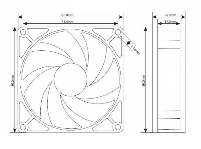 High Performance 80x80x25mm 3 Pin 12V Thermistor Cooling Fan - SXT80 - Perfect for PC Cooling, Electronics Enclosures & Server Racks