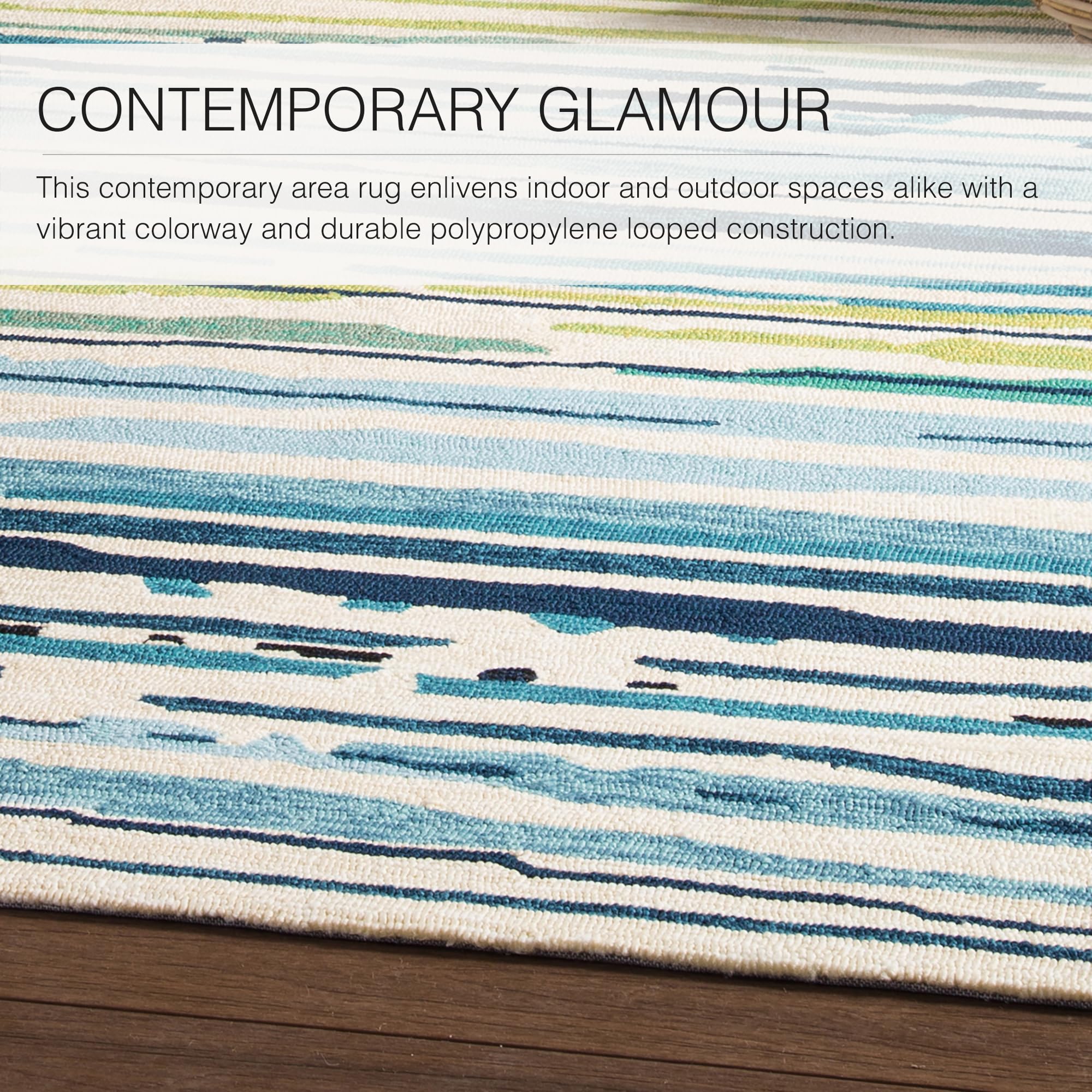 Jaipur Living 4x6 Outdoor Area Rug - Blue & Green Striped Patio Rug for Garden, Deck, and Poolside Decor