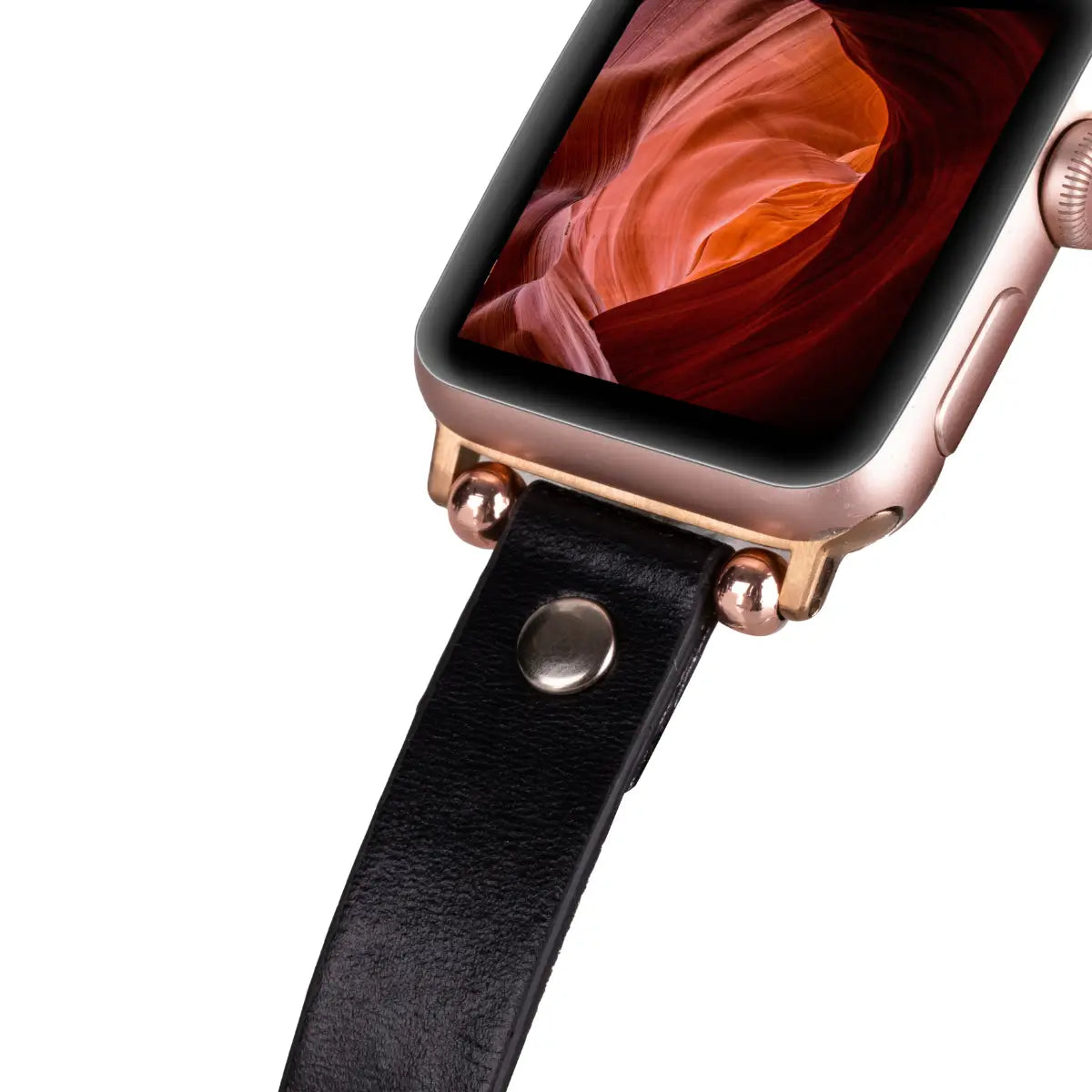 Slim Black Leather Apple Watch Band with Silver Rivet - Stylish & Durable Replacement Strap for Workout, Office & Everyday Wear