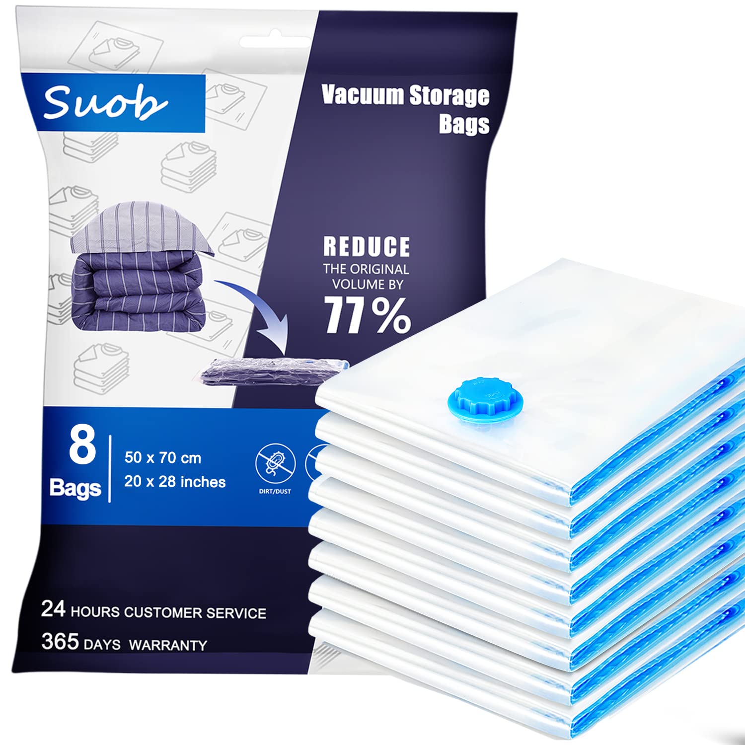 Vacuum Storage Bags - Space Saving Compression Bags for Clothes, Comforters, Blankets & Bedding | 80% More Storage Space | Ideal for Travel, Home Organization & Seasonal Storage (8 Medium Bags)