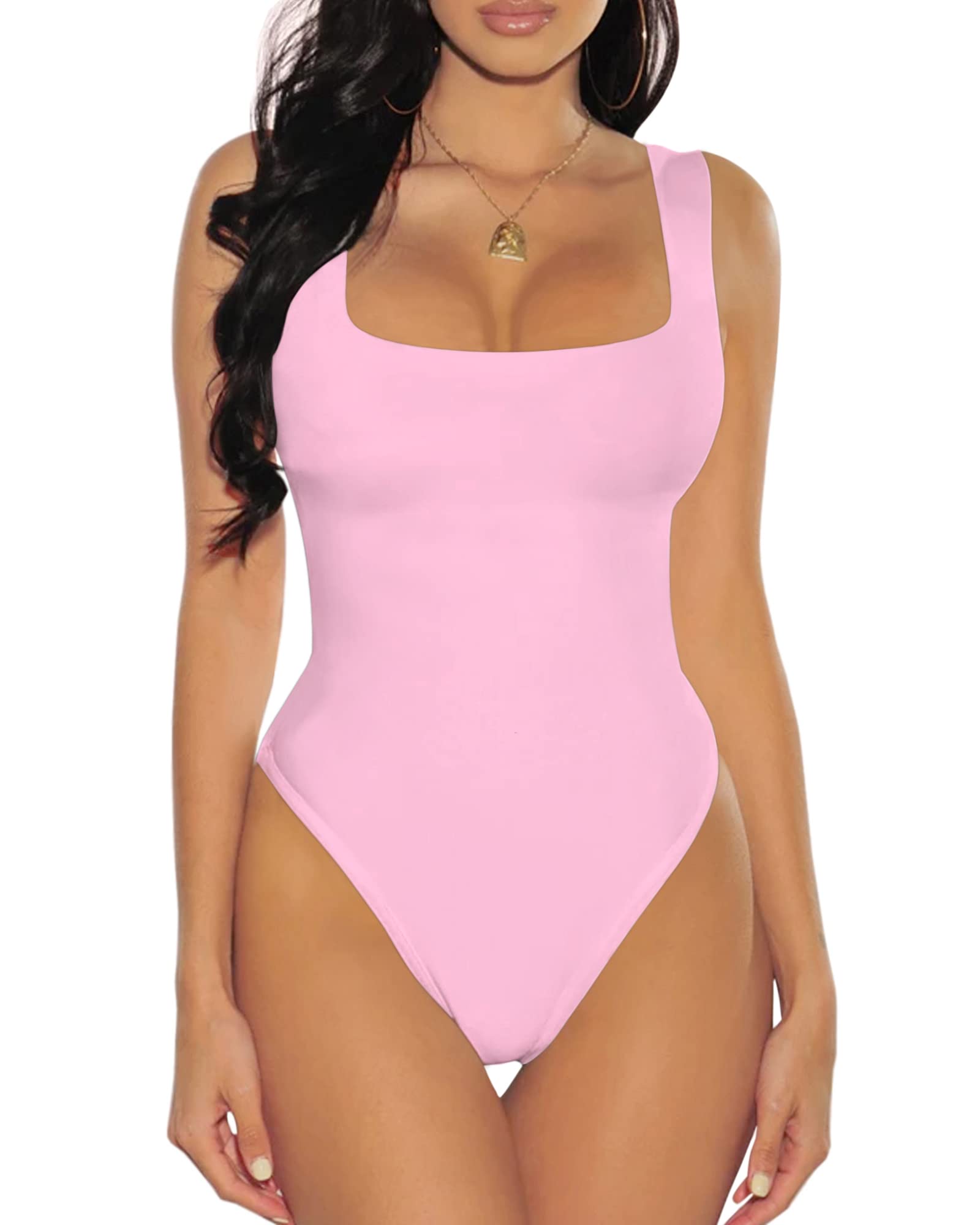 Women's Square Neck Sleeveless Tank Top Bodysuit - Stretchy Comfort Fit Casual & Layering Essential for Summer, Workout, Yoga, and Everyday Wear