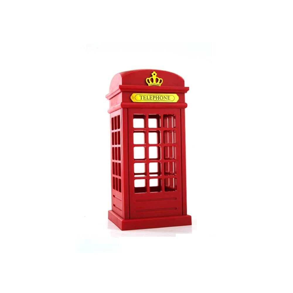 Vintage British Red Telephone Booth LED Table Lamp - ABS Material, Touch Control, Retro Decor for Bedroom, Living Room & Office Nightstand