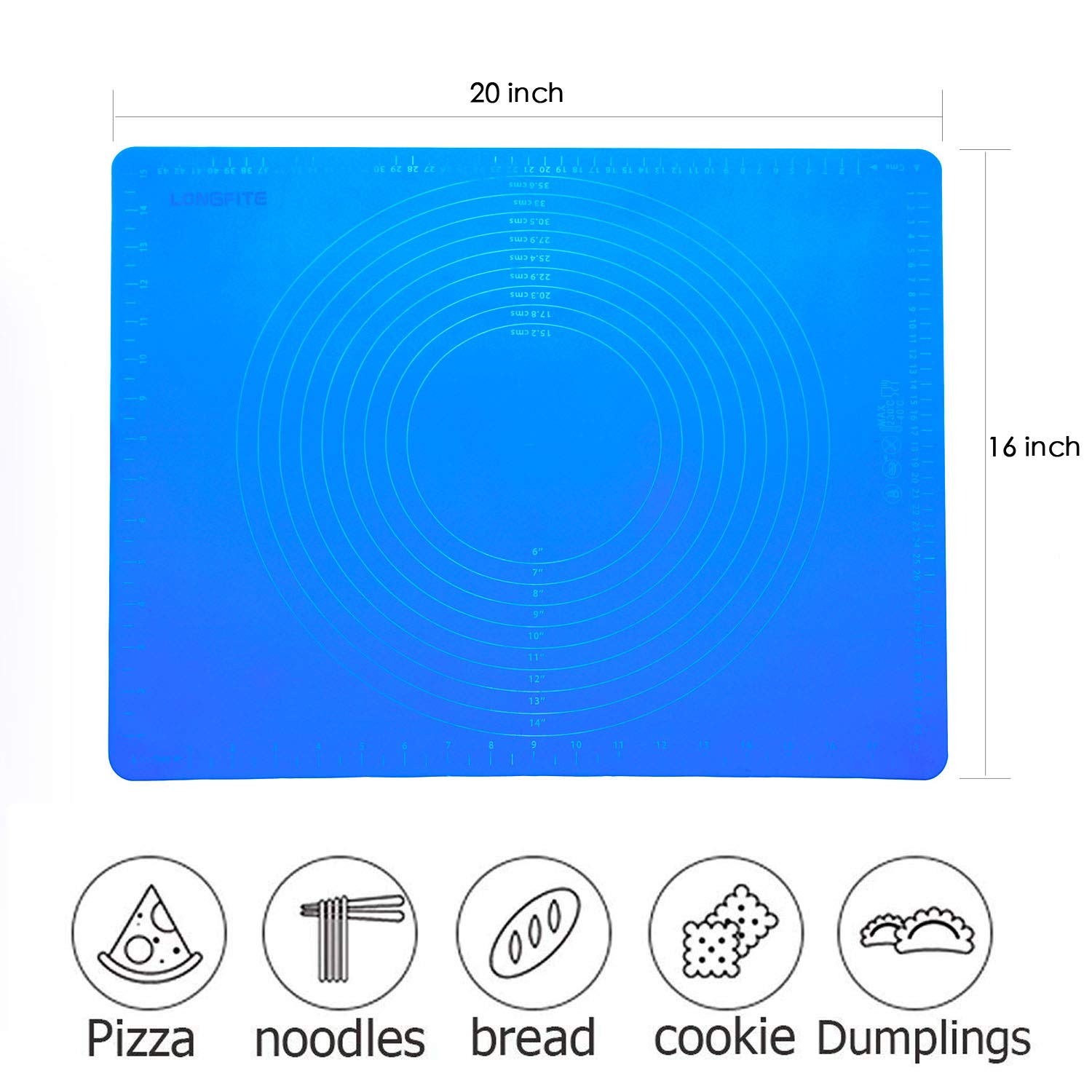 Extra Large Reusable Silicone Non-Stick Baking Mat with Measurements - Dough Rolling Pastry Mat for Countertop Protection, Fondant, Pie Crust & Cutting - Perfect for Baking Cookies, Bread & Pastries (XL Blue)