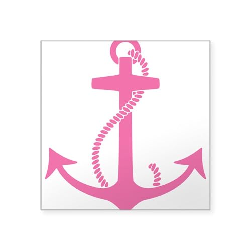 Clear - Pink Anchor Square Sticker 3 X 3