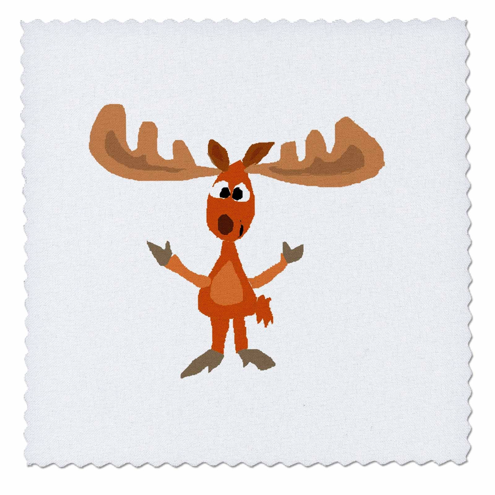 3D Rose Funny Funky Moose Original Art Square Quilt - 6x6 Inches - Unique Home Decor for Cabin, Lodge & Rustic Bedroom