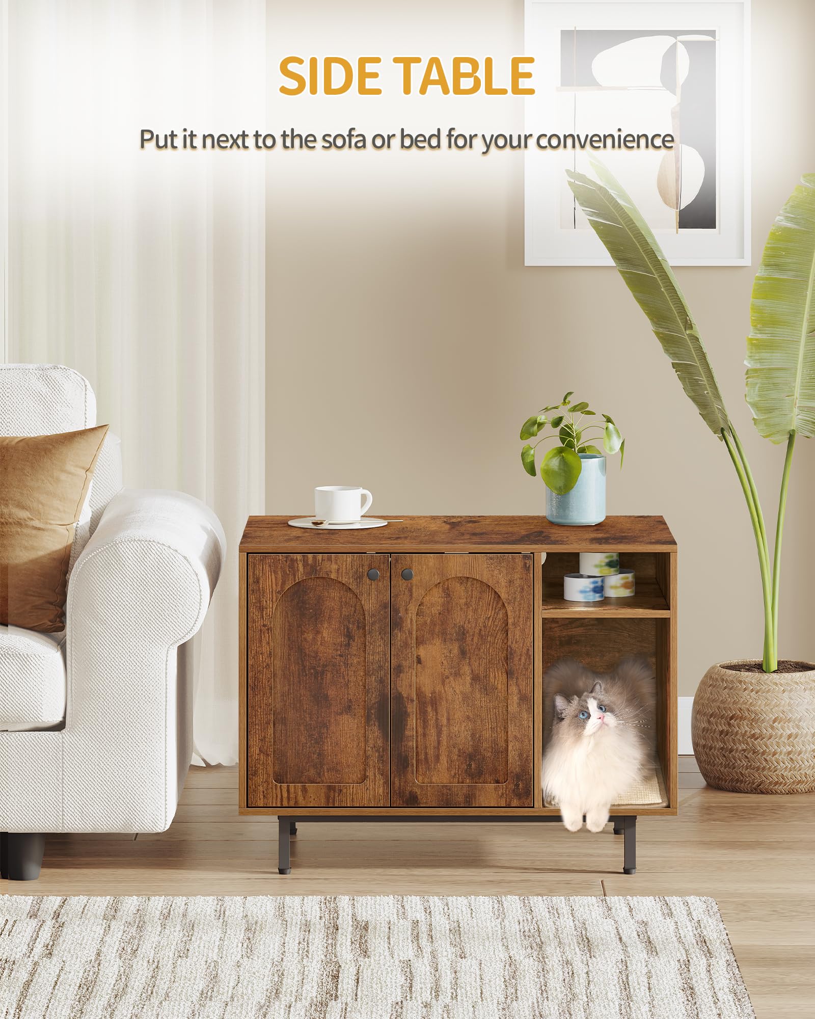Hidden Cat Litter Box Enclosure - Wooden Pet House Side Table with Storage | Rustic Brown Furniture for Living Room & Bedroom | Discreet Litter Solution for Small Spaces & Home Decor