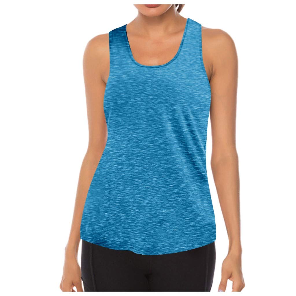 2024 Women's Workout Tank Top - Sleeveless O-Neck Yoga Shirt, Breathable Backless Design for Gym & Running (Blue, Size S) | Perfect for Yoga, Pilates & Summer Fitness