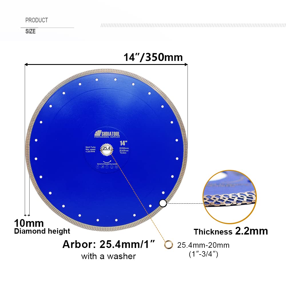 14 Inch Diamond Saw Blade for Cutting Porcelain Tile, Ceramic, Granite, Marble & Brick - Premium Wet/Dry Cutting Tool for Construction, Masonry & DIY Projects