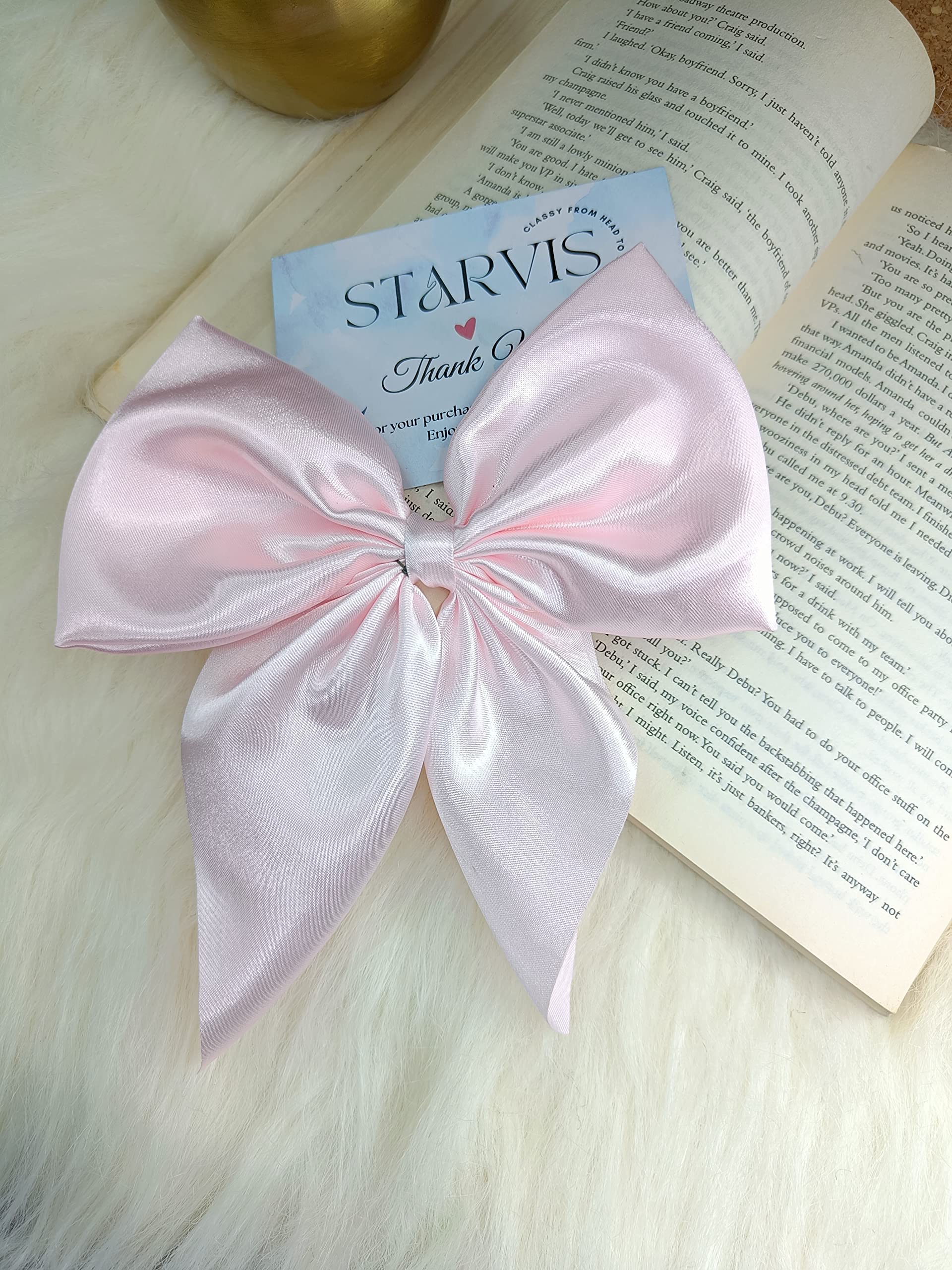 Starvis Women's Hair Bow Clips - Pack of 6 Silky Satin Barrettes with Metal Clips | Large French Barrette Hair Slides for Short Hair | Soft Plain Color Bowknot Hairpins in Light Shades | Perfect for Weddings, Parties & Everyday Styling