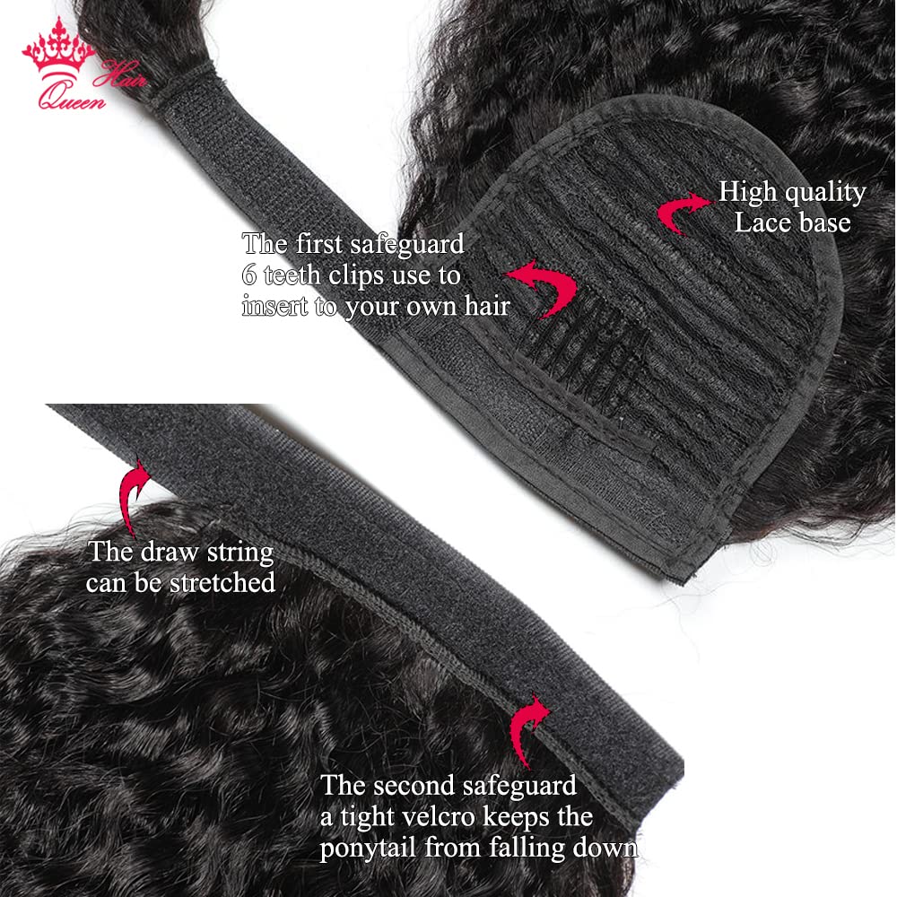 Brazilian Human Hair Clip-in Ponytail Extension - 12 Inch Yaki Kinky Straight Hairpiece with Wrap Around Drawstring for Women | Perfect for Daily Wear, Parties & Special Occasions