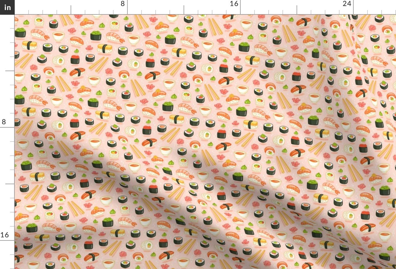 Spoonflower Sushi Food Pattern Japanese Doodle Printed Minky Fabric - Fat Quarter for Sewing Baby Blankets, Quilt Backing & Plush Toys - Soft & Cuddly Material for DIY Crafts, Nursery Decor & Gift Making