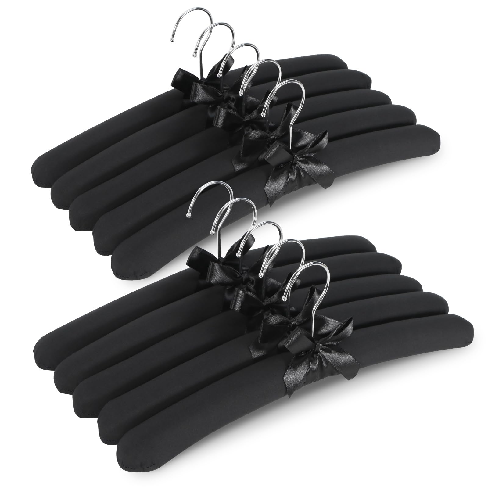 Premium Non-Slip Padded Clothes Hangers for Women - 10 Pack Velvet Hangers for Sweaters, Coats, Dresses & Suits - Space Saving No Bump Black Closet Hangers - Perfect for Home, Office & Boutique Wardrobe Organization