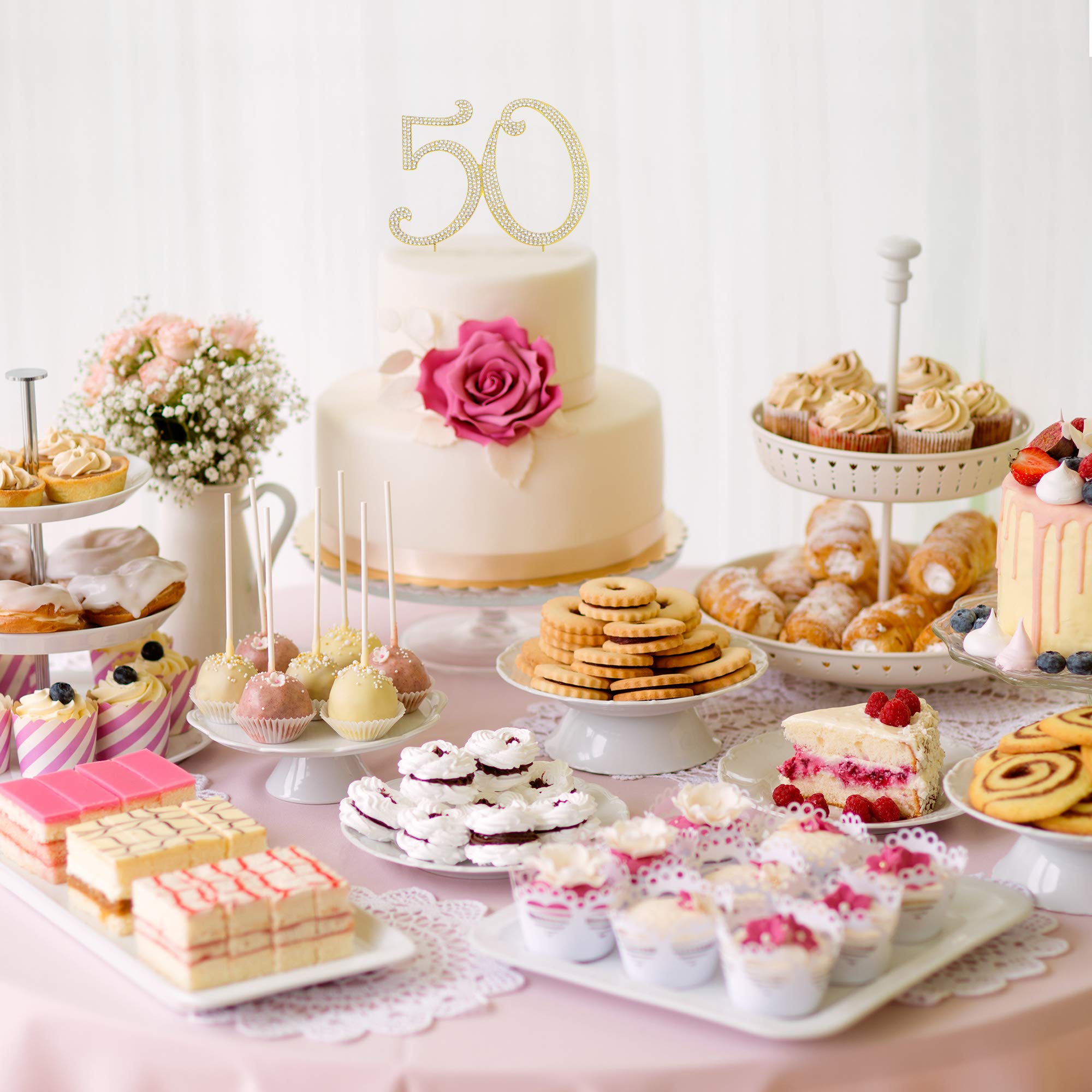 50th Birthday Cake Topper - Premium Gold Metal with Sparkly Rhinestones - Elegant Golden Anniversary Party Decoration & Centerpiece - Comes in Protective Box - Perfect for Milestone Celebrations & Wedding Anniversaries