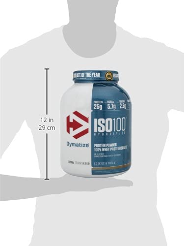 Dymatize ISO 100 Cookies & Cream 2.2kg Whey Protein Hydrolysate + Isolate Powder for Muscle Recovery & Post-Workout Nutrition - Gym, Fitness & Bodybuilding Supplement