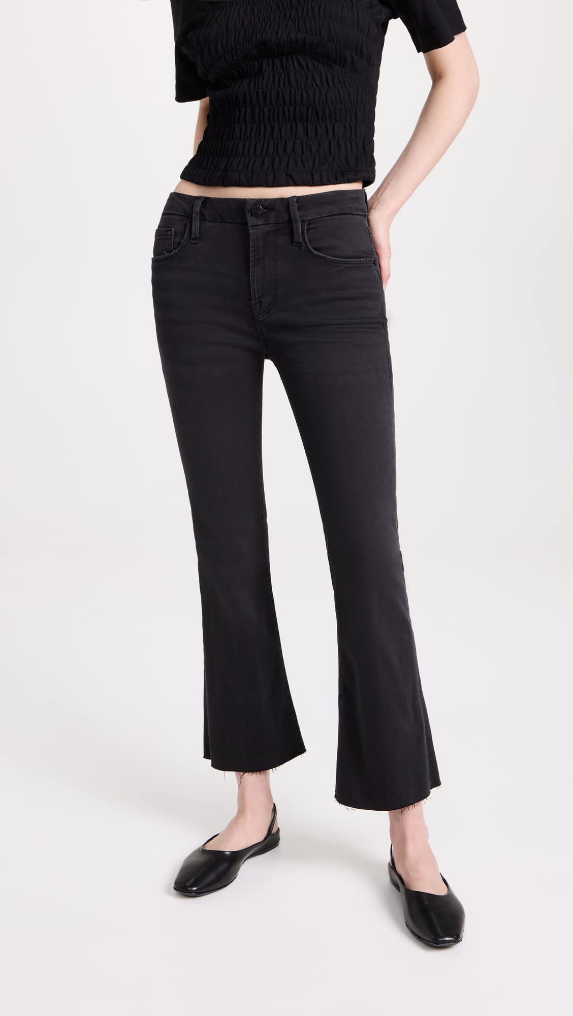 FRAME Women's Le Cropped Mini Boot Raw Edge Jeans - High Waist Distressed Denim for Casual Outfits & Night Out Looks