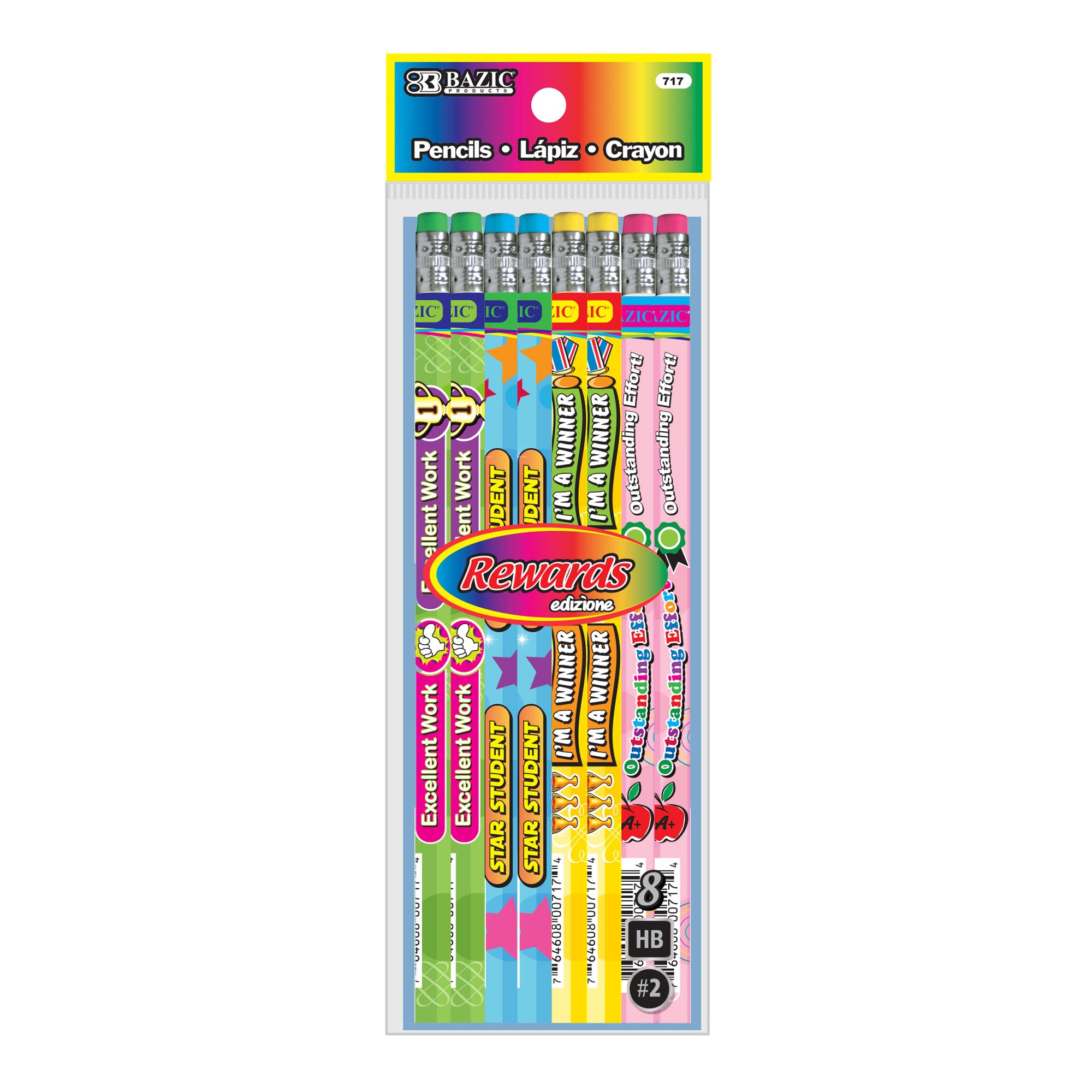 BAZIC Wood Pencils with Latex-Free Erasers - Unsharpened #2 HB Graphite Pencils for Writing, Drawing & School Supplies (8-Pack, Bulk 144 Pencils) - Perfect for Classroom Rewards, Office Use & Art Projects