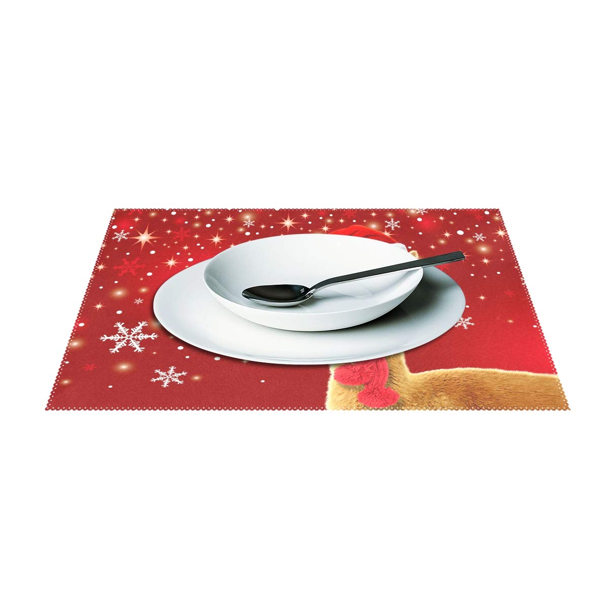 MOYYO Christmas Llama Alpaca Red Placemats - Set of 4 Heat-Resistant Non-Slip Polyester Table Mats, Washable & Easy Clean for Dining & Kitchen Decor | Perfect for Holiday Parties, Family Gatherings & Festive Table Settings