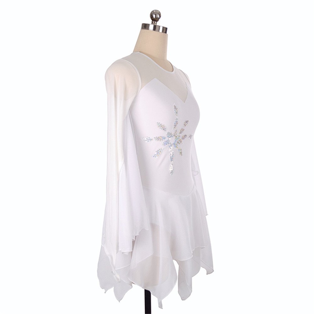 Elegant White Beaded Ice Skating Dress for Girls & Women - Long Sleeve Figure Skating Costume with Wing Design | Perfect for Competitions, Performances & Ice Shows