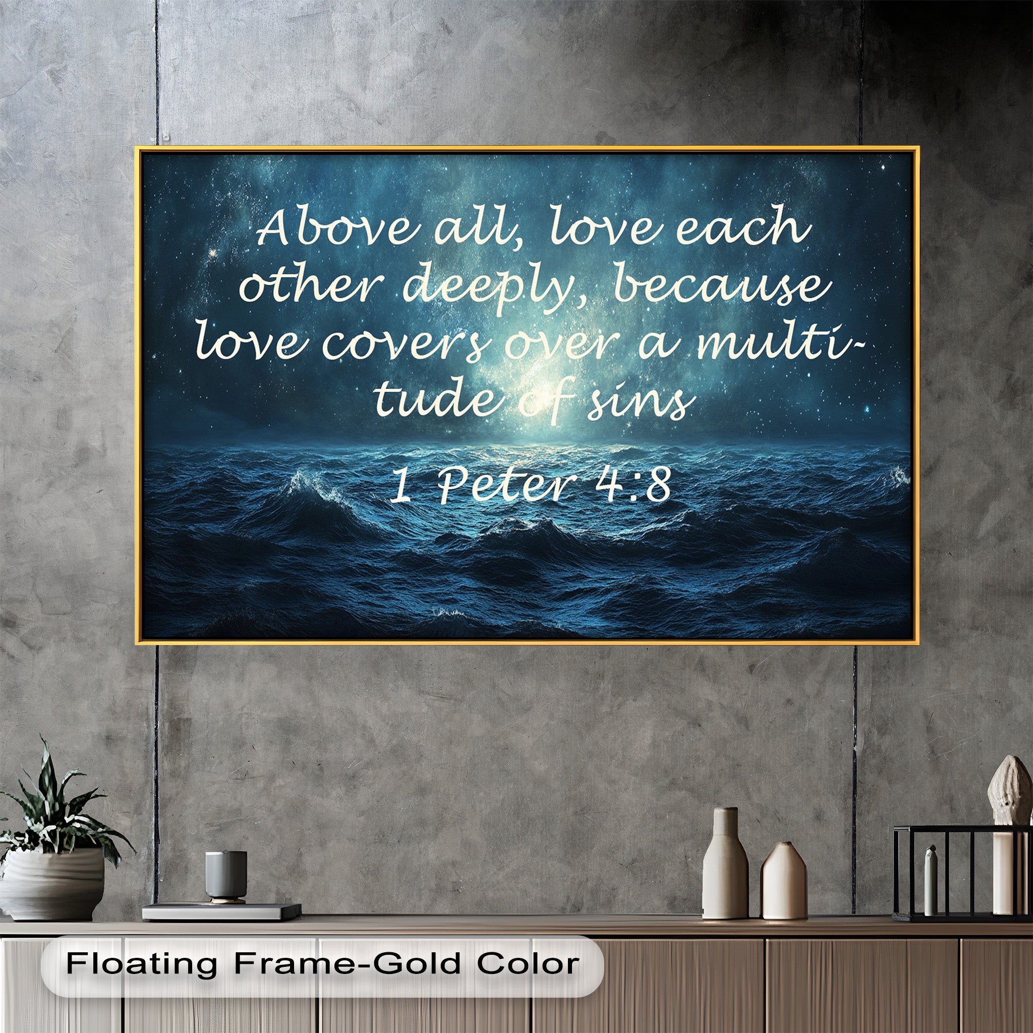 1 Peter 4:8 Love and Forgiveness Bible Verse Oil Painting - Christian Home Decor, Religious Wall Art, Gift for Baptism & Weddings