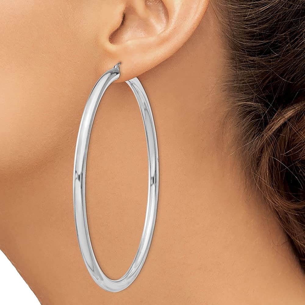 Diamond2Deal 925 Sterling Silver Rhodium Plated Round Hoop Earrings for Women - 3.23 Inch Length, 3.15 Inch Width - Hypoallergenic Fashion Jewelry for Parties, Weddings & Everyday Wear