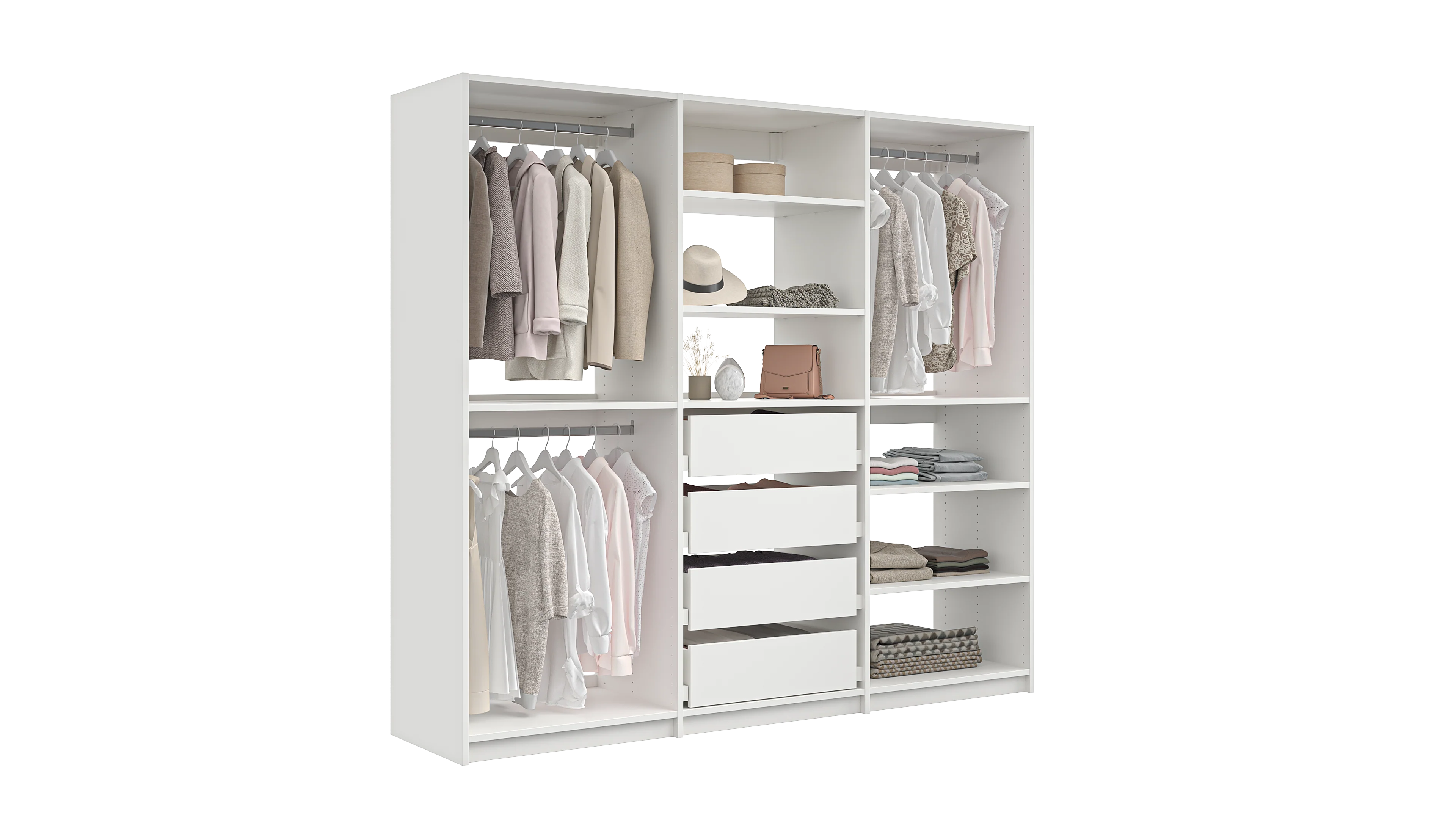 Milano Wardrobe Kit with Drawers, Shelves & Hanging Space - Perfect for Bedroom Closet Organization & Storage Solutions