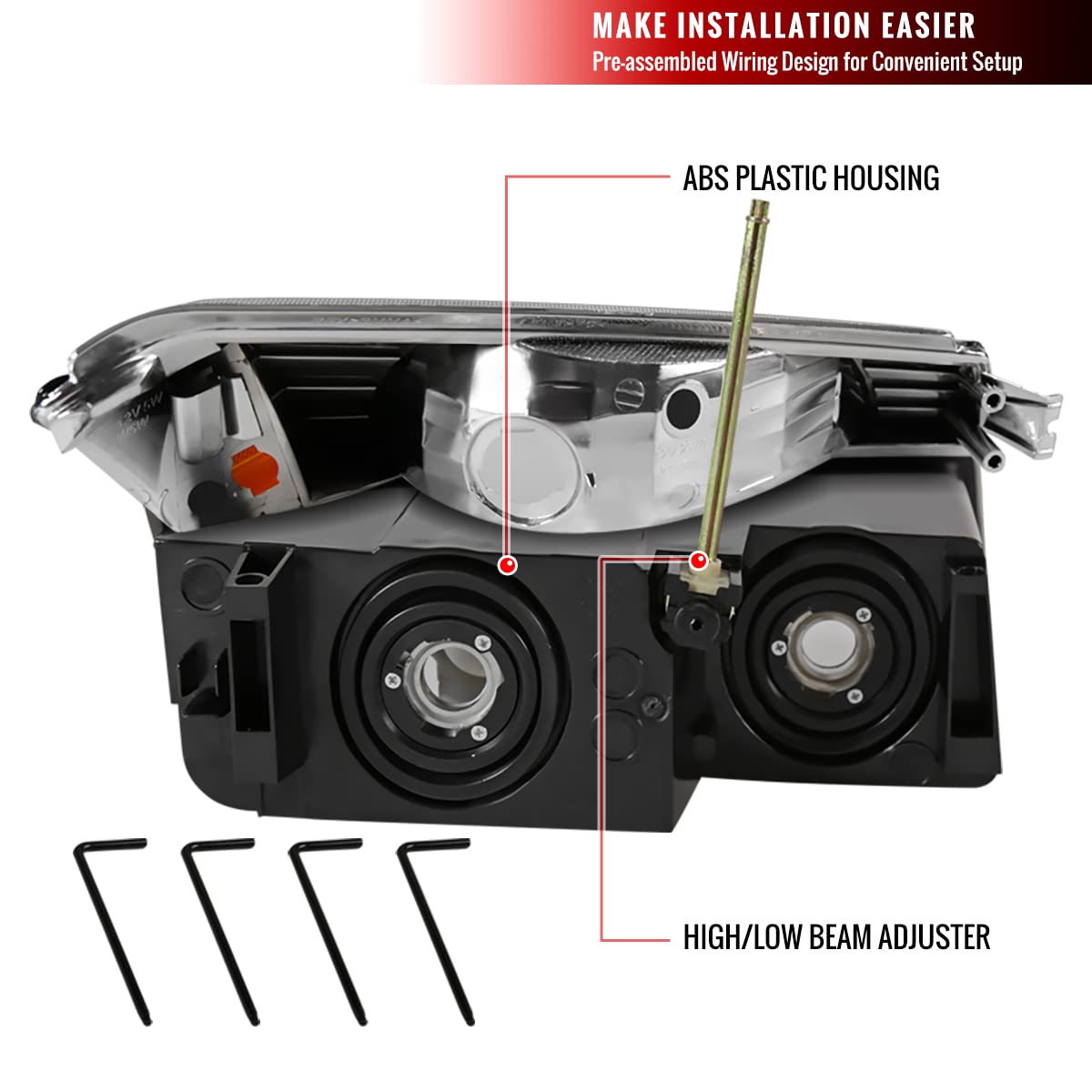 2002-2006 Chevy Avalanche 1500/2500 Black Replacement Headlights & Bumper Turn Signal Lights Pair (Left+Right) - Upgrade for Night Driving & Off-Road Adventures