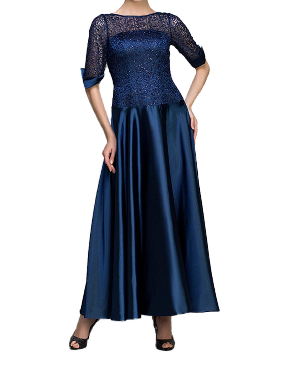 Elegant Tea-Length Mother of the Bride Dress - Long Sleeve Satin Evening Gown for Weddings & Formal Occasions | Perfect for Wedding Ceremonies, Receptions & Special Events