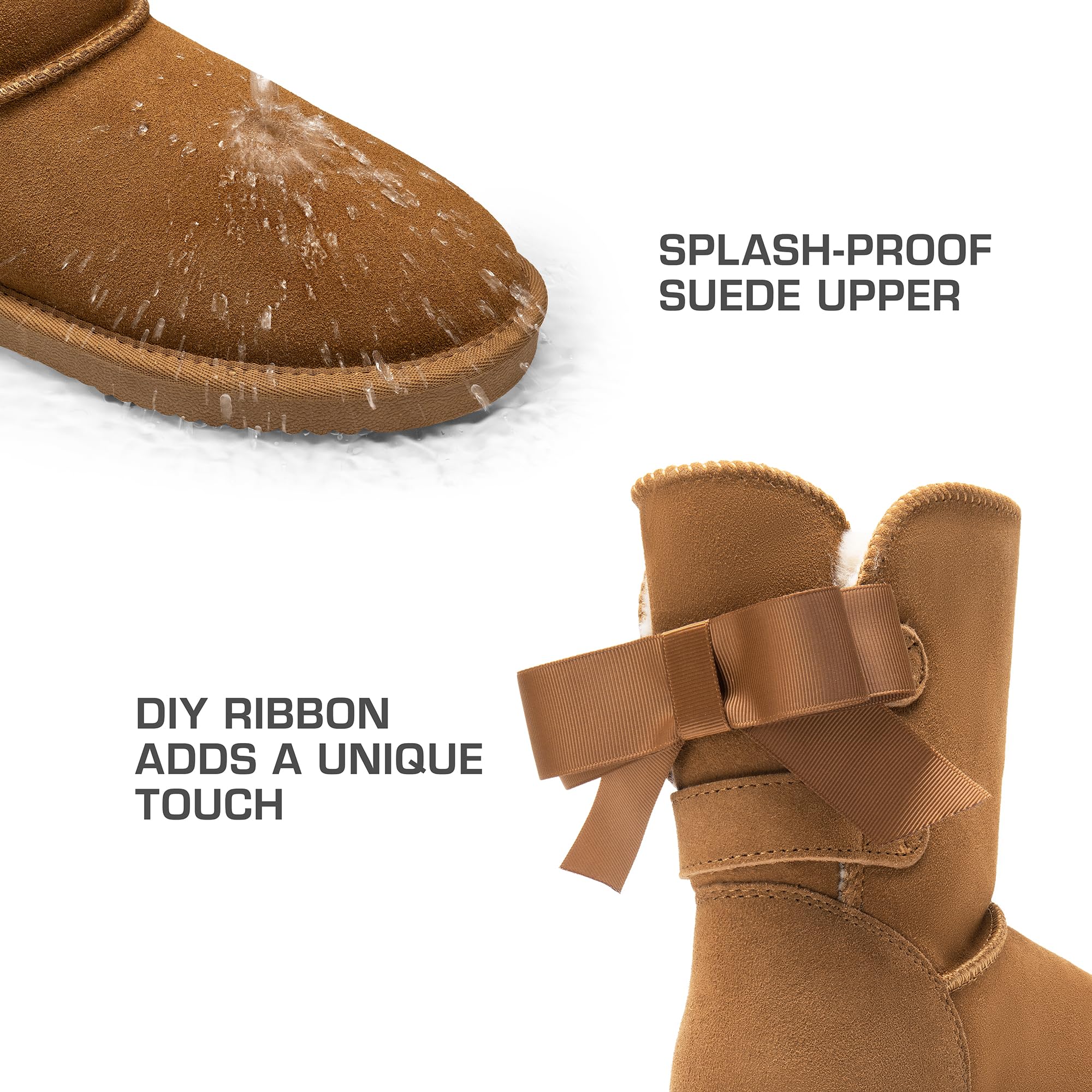 DREAM PAIRS Women's Winter Snow Boots - Genuine Suede Leather with Faux Fur Lining & Memory Foam - Warm Fuzzy Bow Short Booties for Women - Perfect for Outdoor Winter Activities & Indoor Comfort