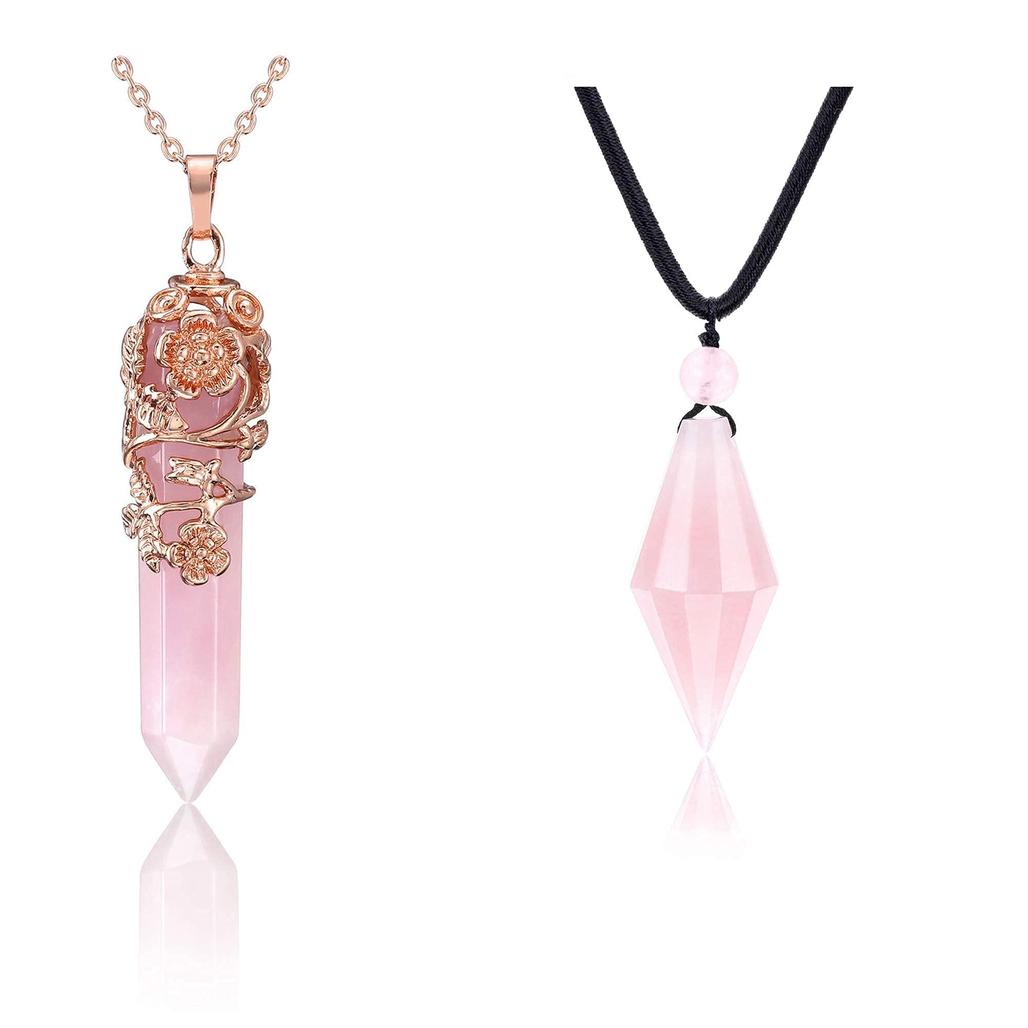 PESOENTH Rose Quartz Crystal Healing Pendant Necklace - Natural Gemstone Jewelry for Women - Perfect for Meditation, Energy Healing & Spiritual Gifts