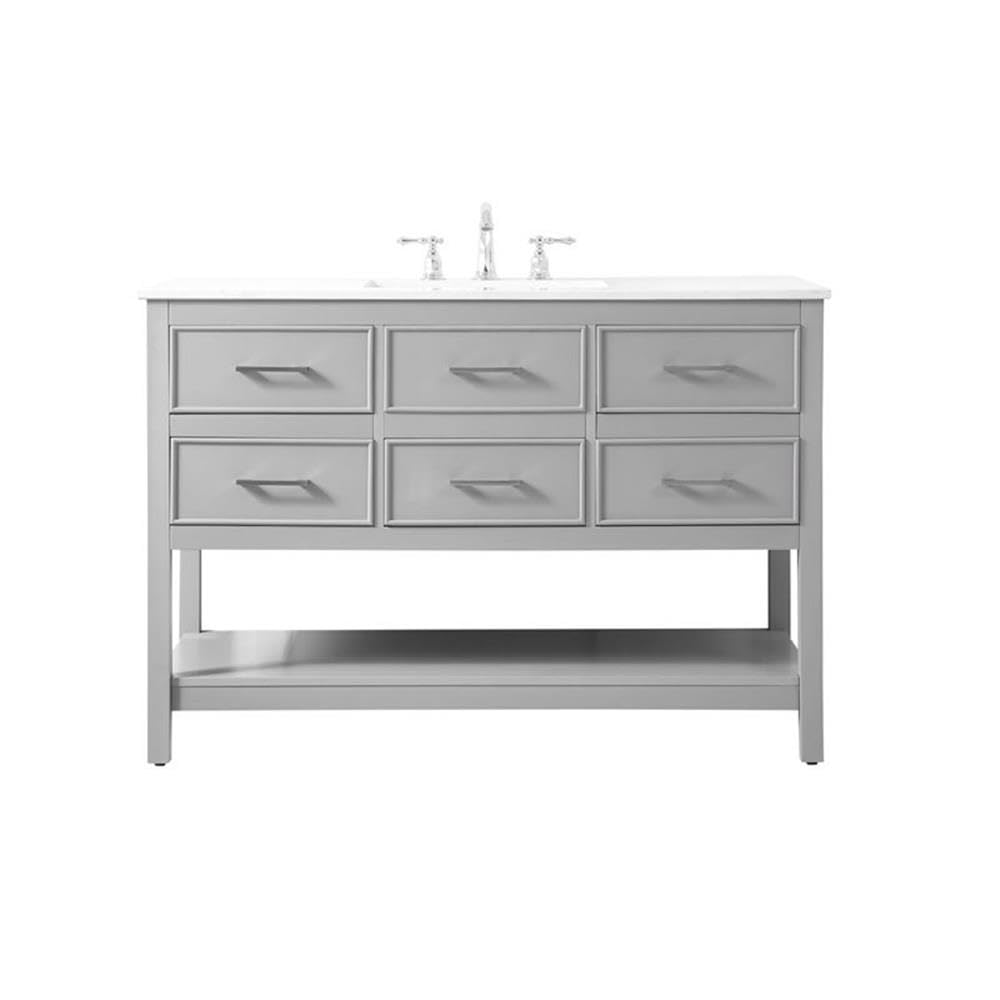 48 Inch Modern Gray Bathroom Vanity with Aluminum Alloy Frame & MDF Top - Elegant Single Sink Cabinet for Small Bathrooms, Powder Rooms & Master Baths