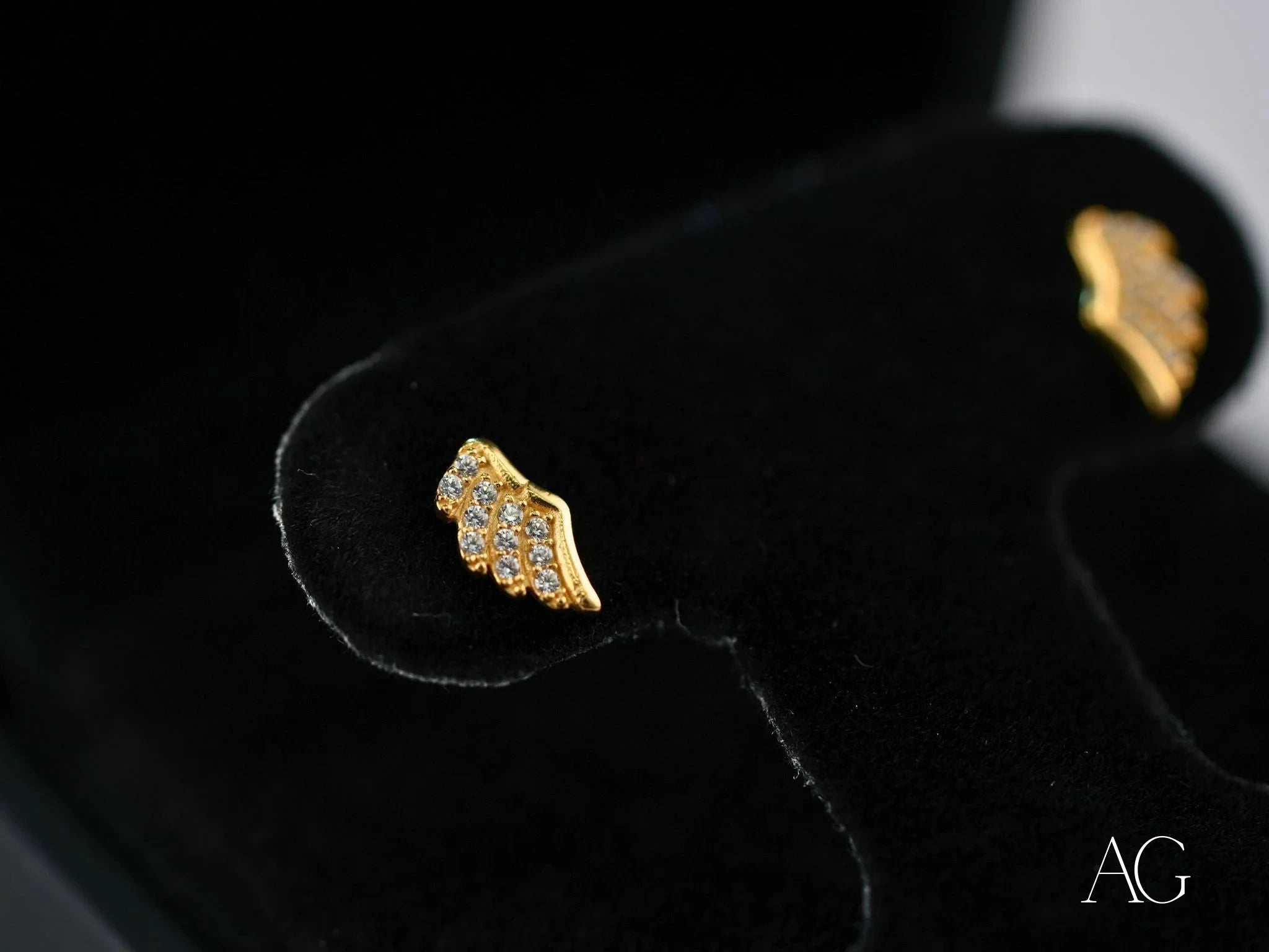 18k Gold CZ Angel Wing Earrings for Women - Elegant Winged Stud Earrings for Everyday Wear, Gift Giving & Special Occasions