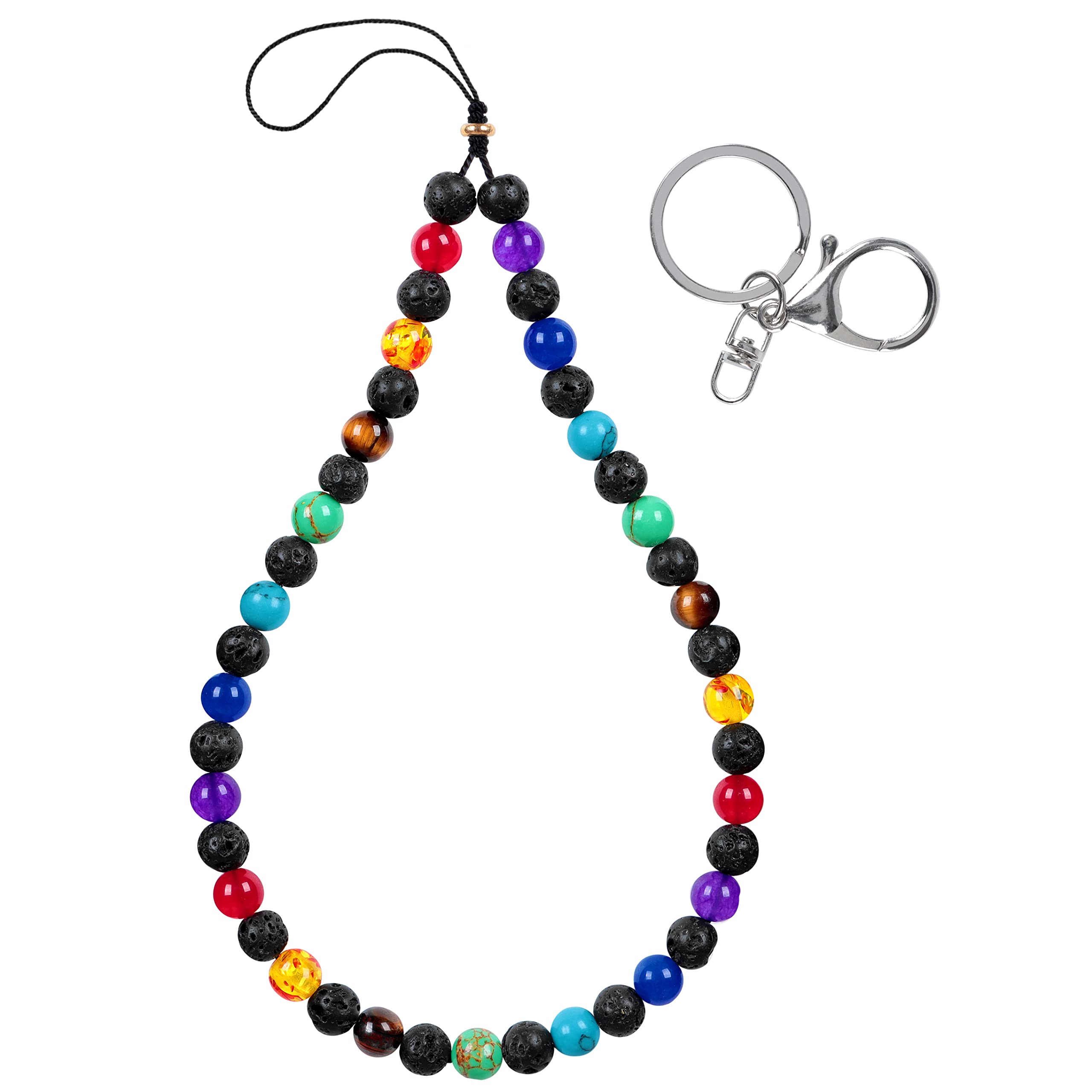 Natural Lava Rock Beaded Phone Lanyard - Anxiety Relief Wristlet with Healing Gemstones, Adjustable Phone Charm Keychain for Women & Men | Perfect for Stress Relief, Office, Travel & Everyday Use